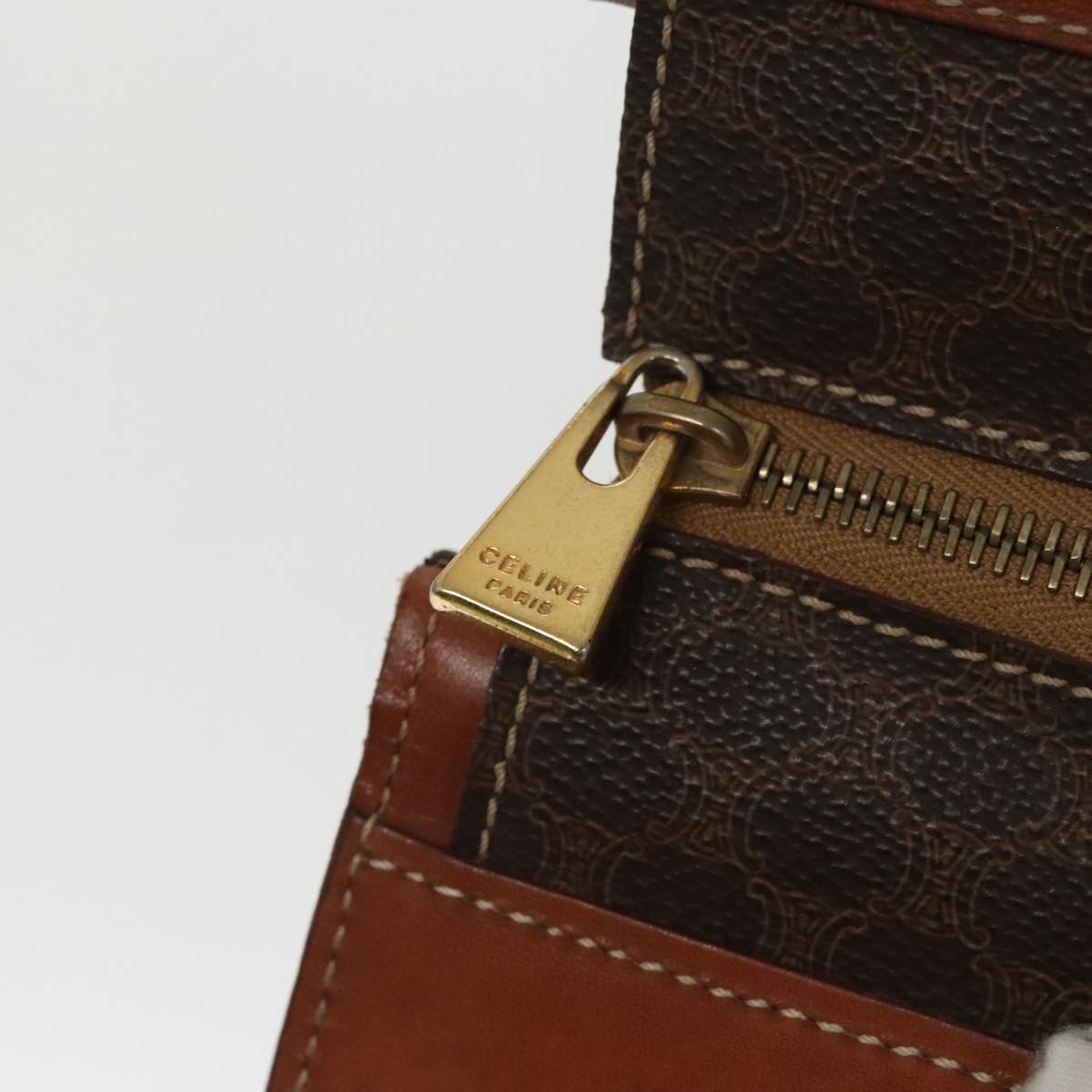 CELINE Macadam Canvas Hand Bag Pvc Leather Brown Gold - 14