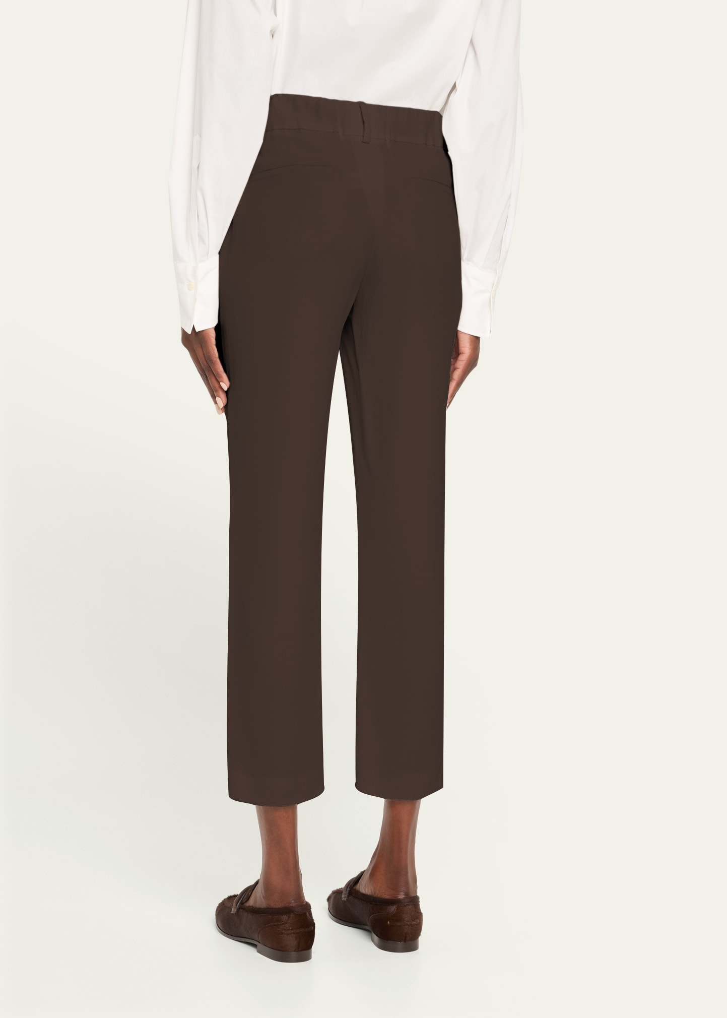 Silk Crepe Cady Tailored Straight-Leg Pull-On Pants - 3