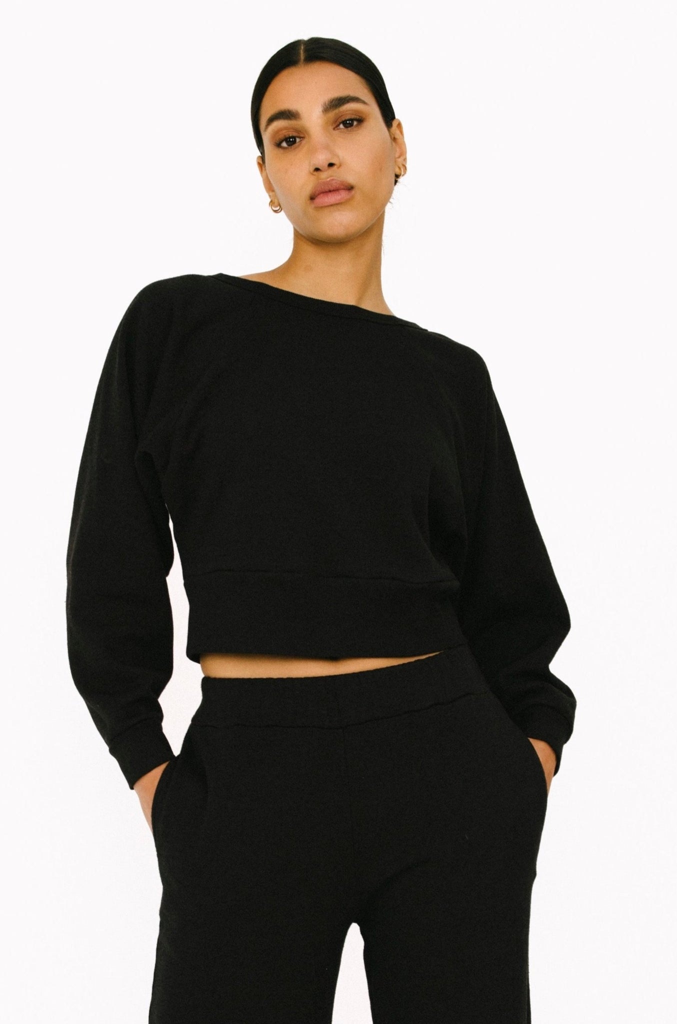 BLACK CROPPED DOLMAN SWEATSHIRT - 1