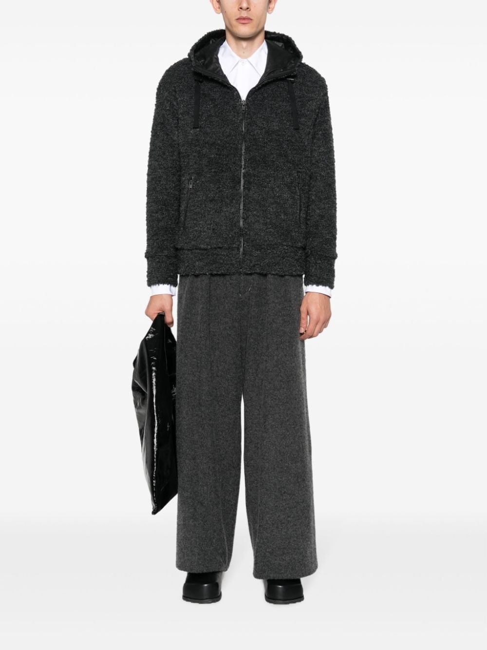 textured drawstring zipped hoodie - 2