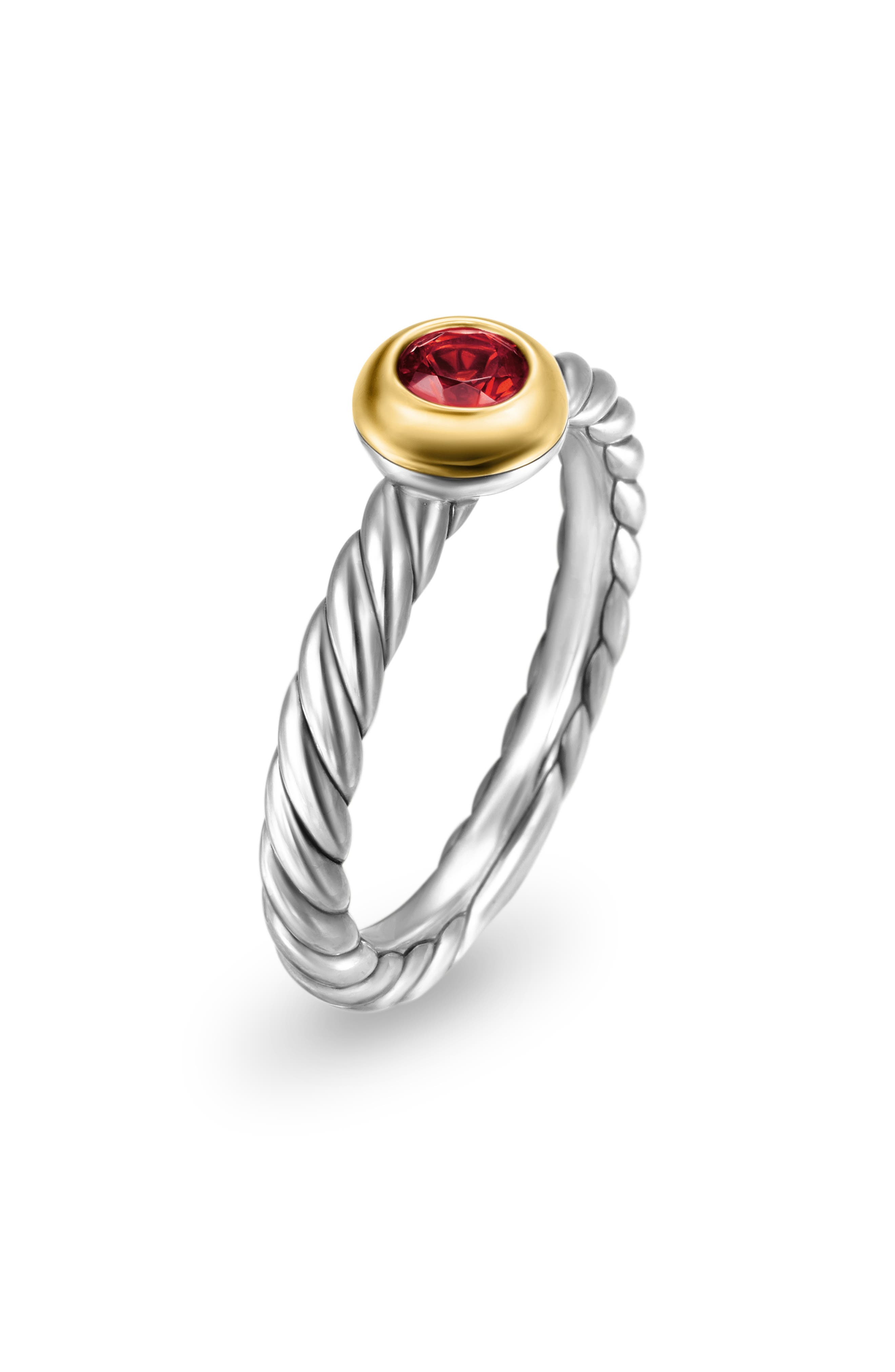David Yurman Petite Cable Ring in Sterling Silver with 14K Yellow Gold in Sterling Silver/Gold/Garne - 4