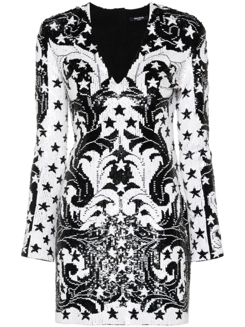 graphic-pattern sequinned mini dress 1