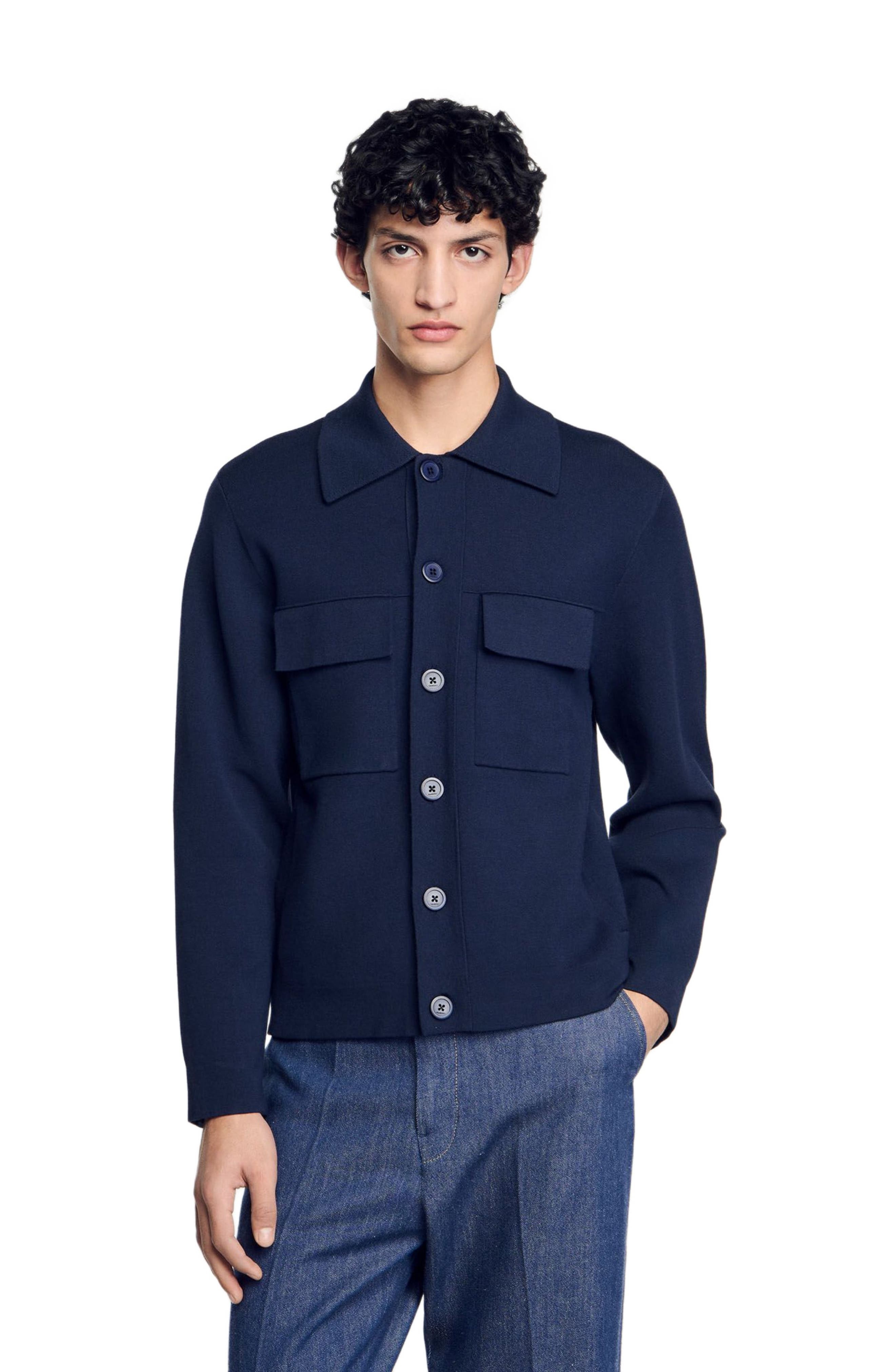 SANDRO Knit jacket in Midnight Blue at Nordstrom - 1