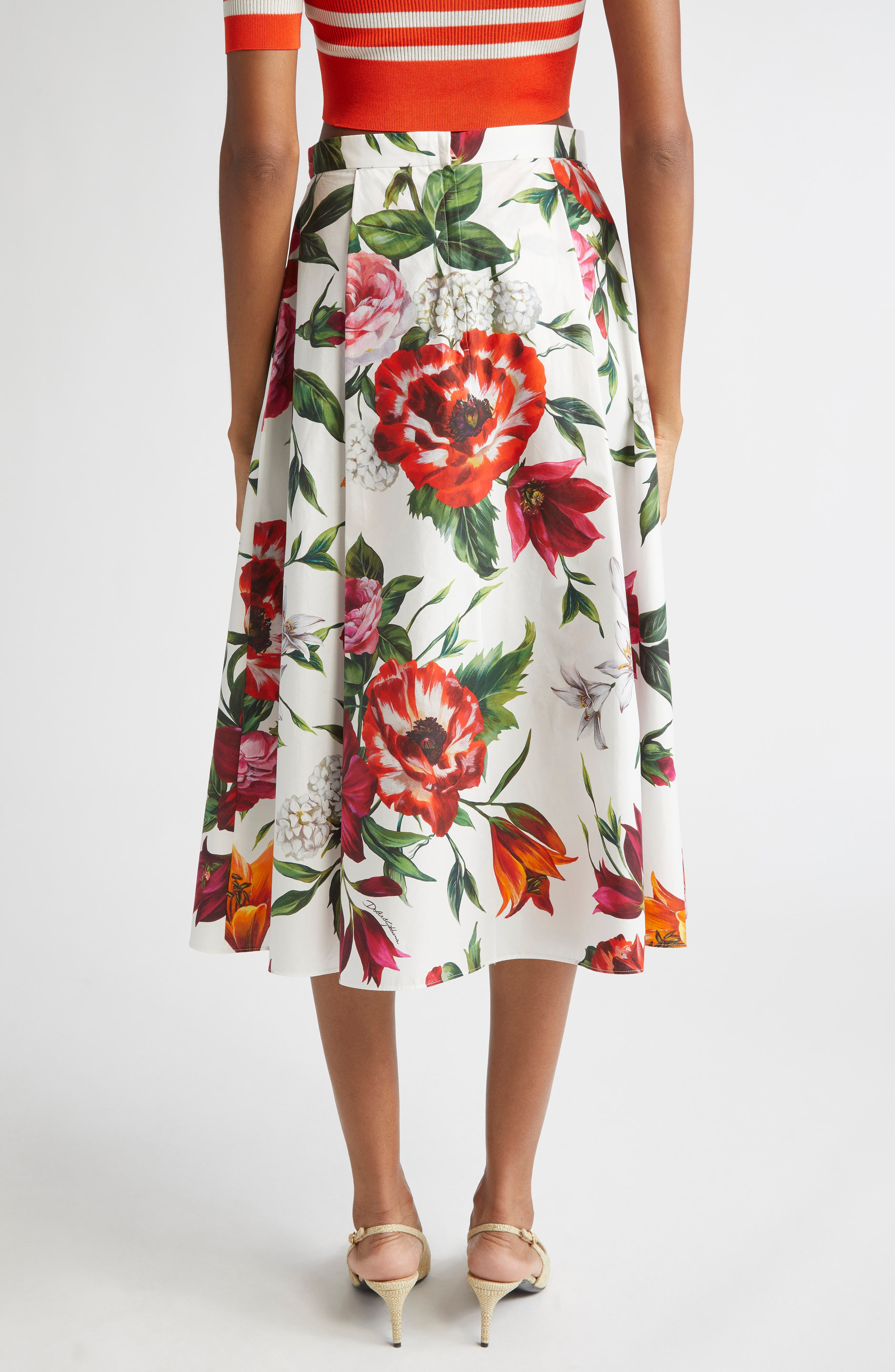 Dolce&Gabbana Floral Pleated Cotton Poplin Skirt in Ha5Pb Anemoni Gigli F.bco at Nordstrom - 3