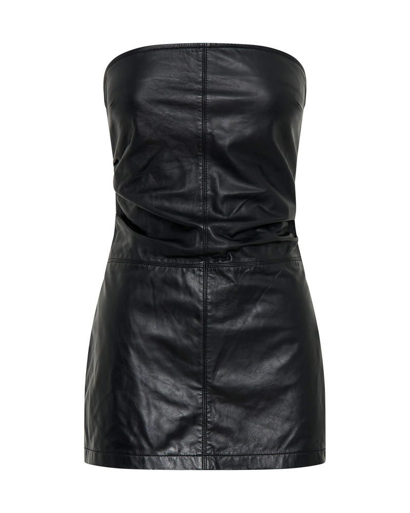 Leather Strapless Mini Tube Dress - Black 1