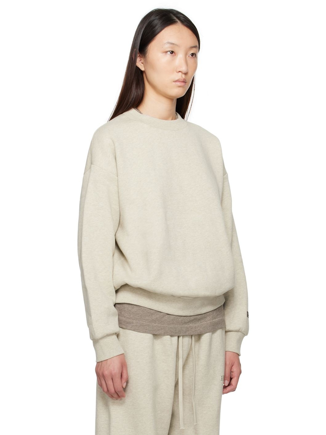 Beige Classic Fit Crewneck Sweatshirt - 2