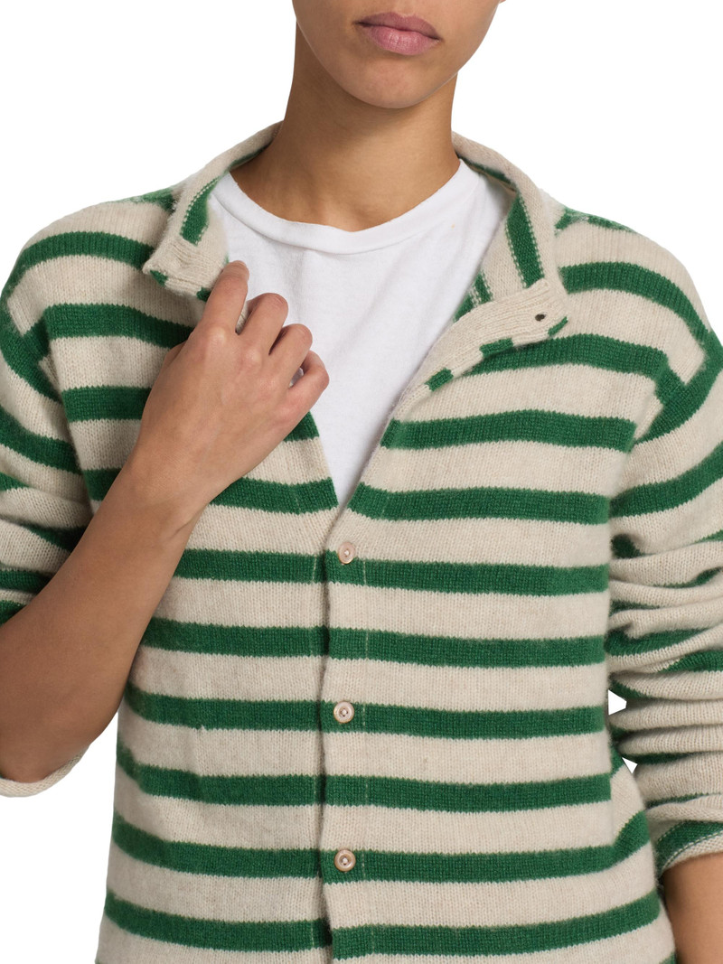 Women's Cousteau Striped Cashmere Cardigan - Fern White 6