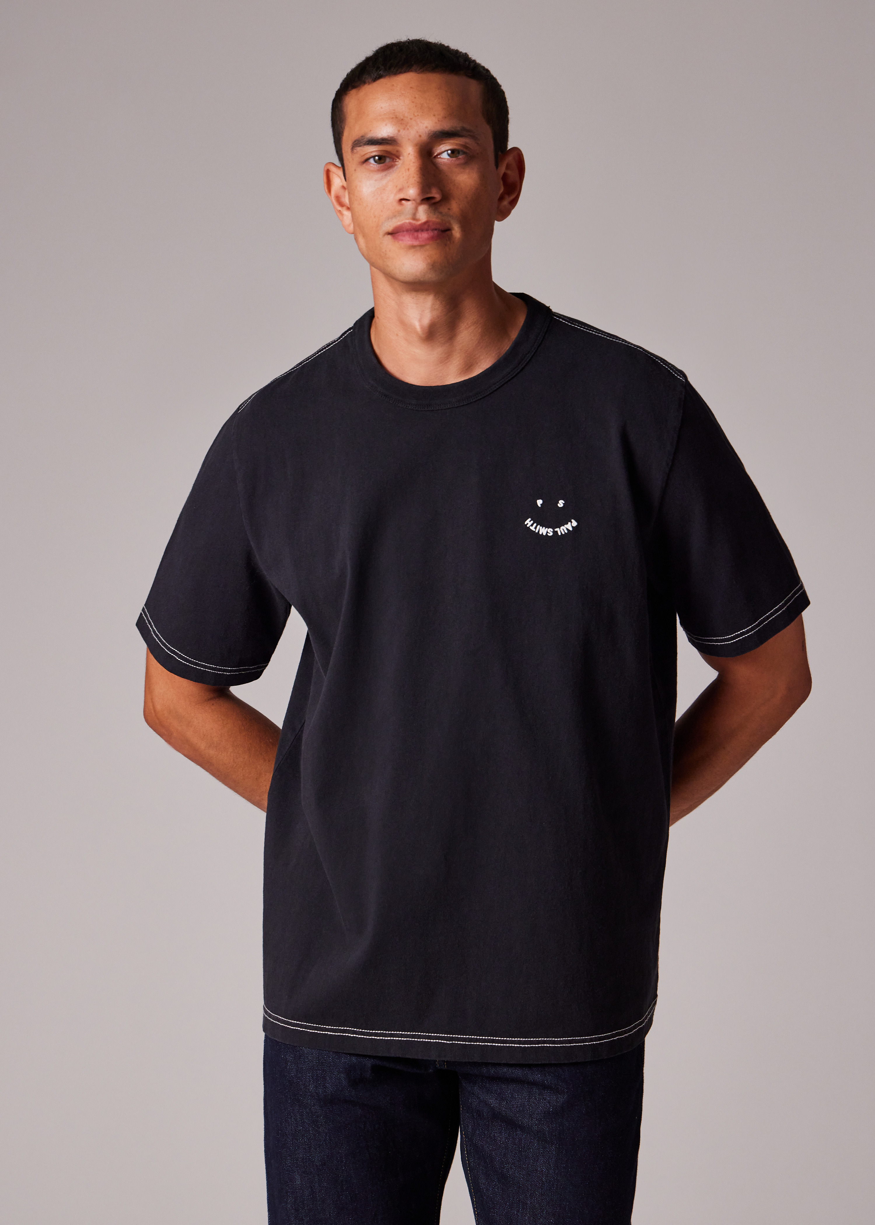 Black Pigment Dyed 'Happy' T-Shirt - 6