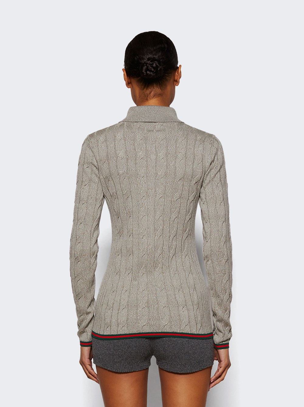 Fine Cable And Rib Wool Polo Top Dove Grey - 5