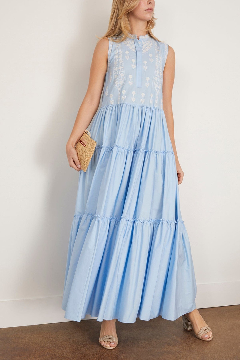 GIAMBATTISTA VALLI Sleeveless Embroidery Dress in Teal outlook