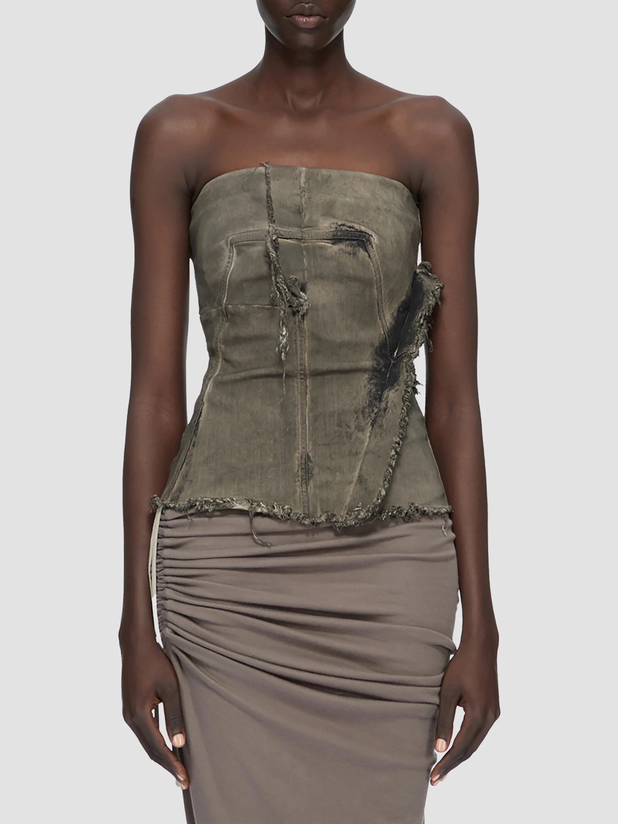 Women's Distressed Denim Bustier Top - Dust Combo - 1
