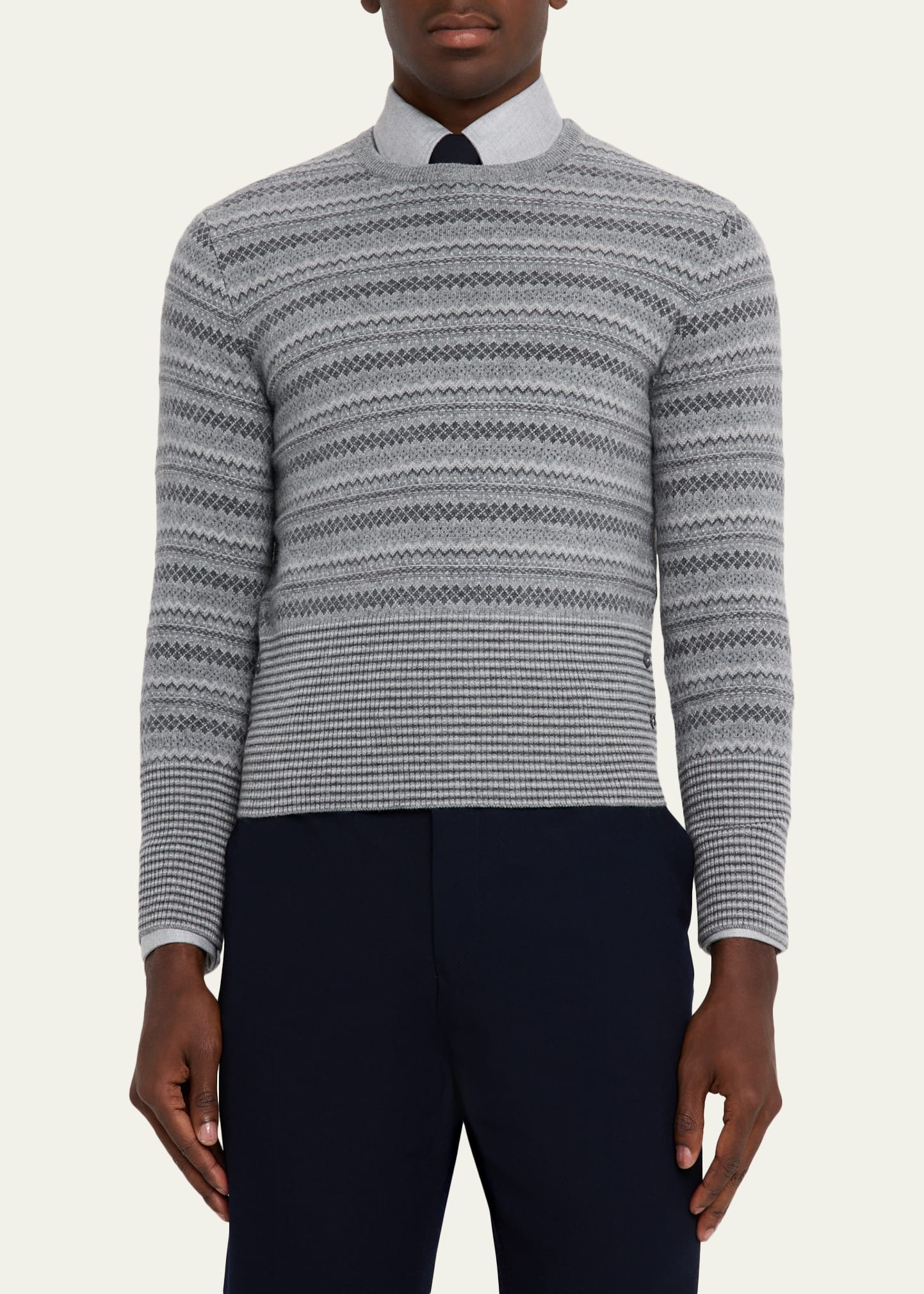 Men's Cashmere Jacquard Multi-Stripe Crewneck Sweater - 4