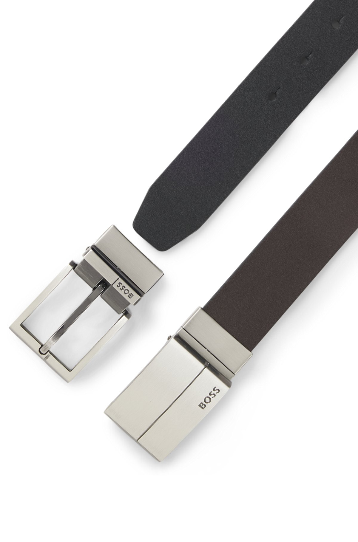 REVERSIBLE-LEATHER BELT WITH PIN AND PLAQUE BUCKLES 2