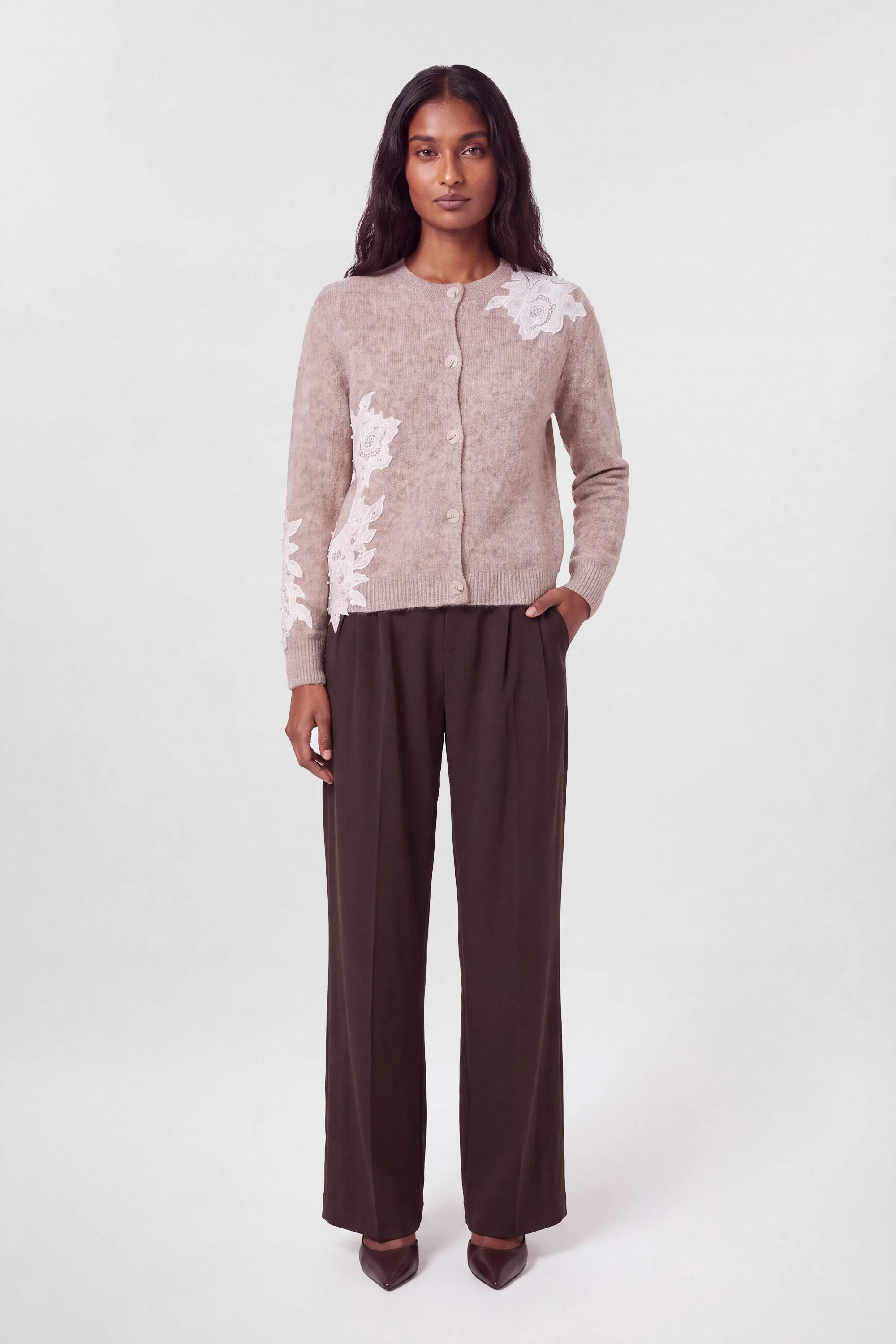 Lace Embellished Cosy Knit Cardigan - 1