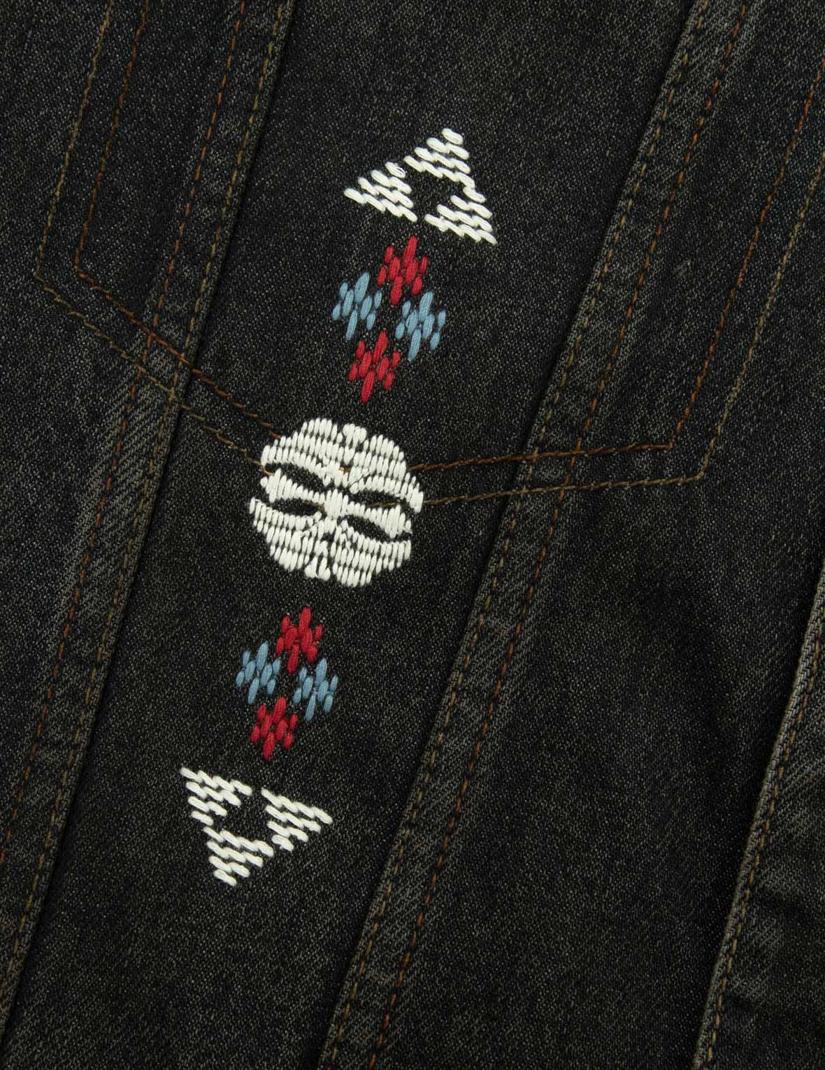 ETHNIC-INSPIRED WHEEL OF WISDOM PRINT AND EMBROIDERY RELAX FIT DENIM JACKET - 14