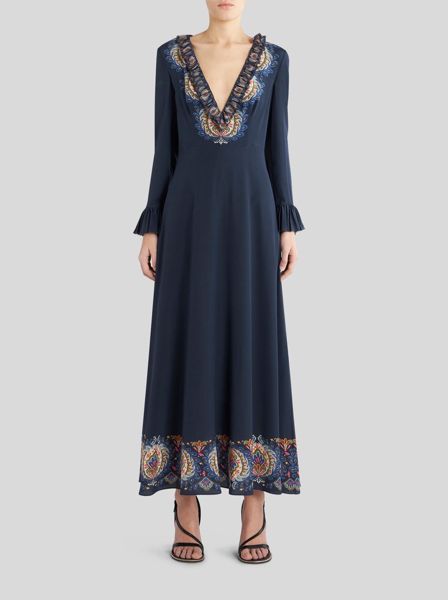 LONG SILK DRESS WITH RUCHING - 3