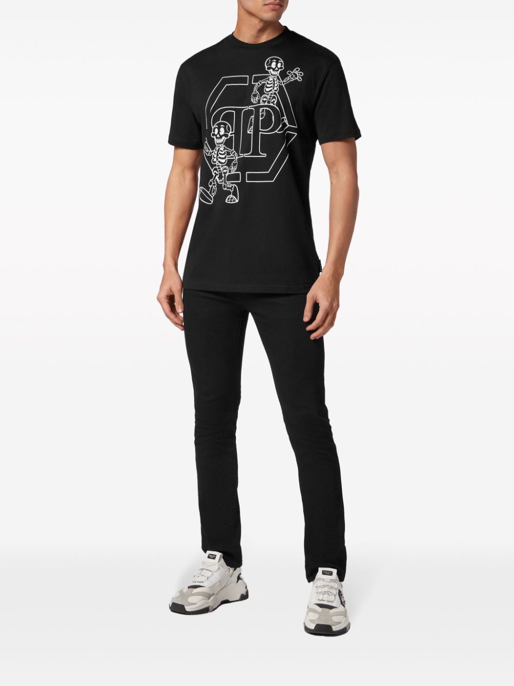 rhinestone-skeleton cotton T-shirt - 2