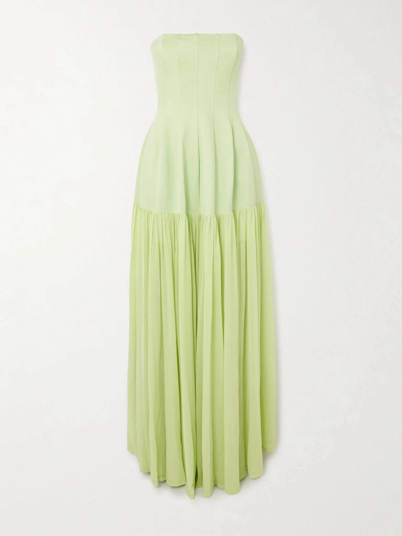 Sandrine strapless pleated crepe-jersey and chiffon midi dress Green - 1