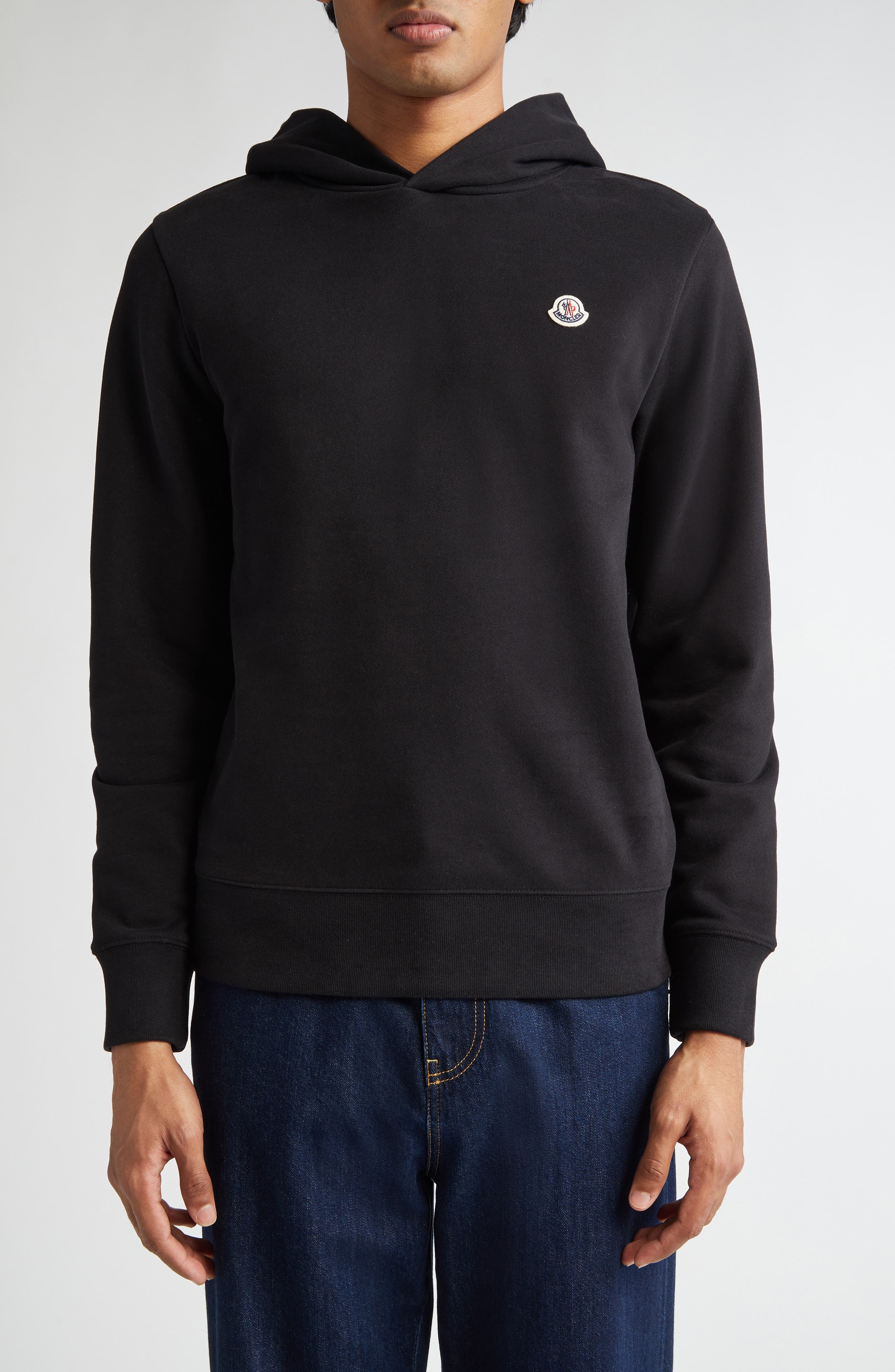 Moncler Logo Patch Hoodie in Black at Nordstrom - 1