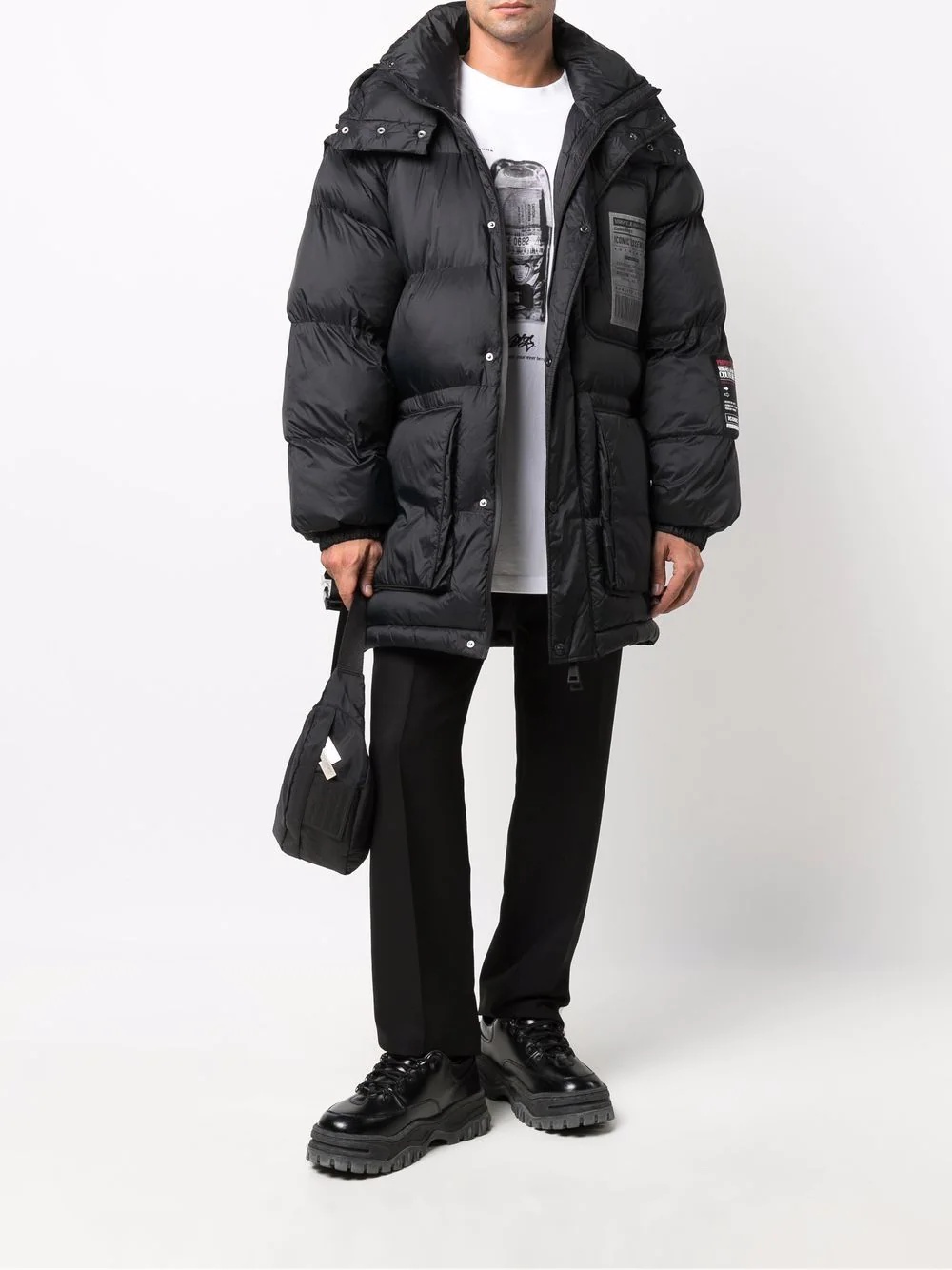 logo-print hooded padded coat - 2