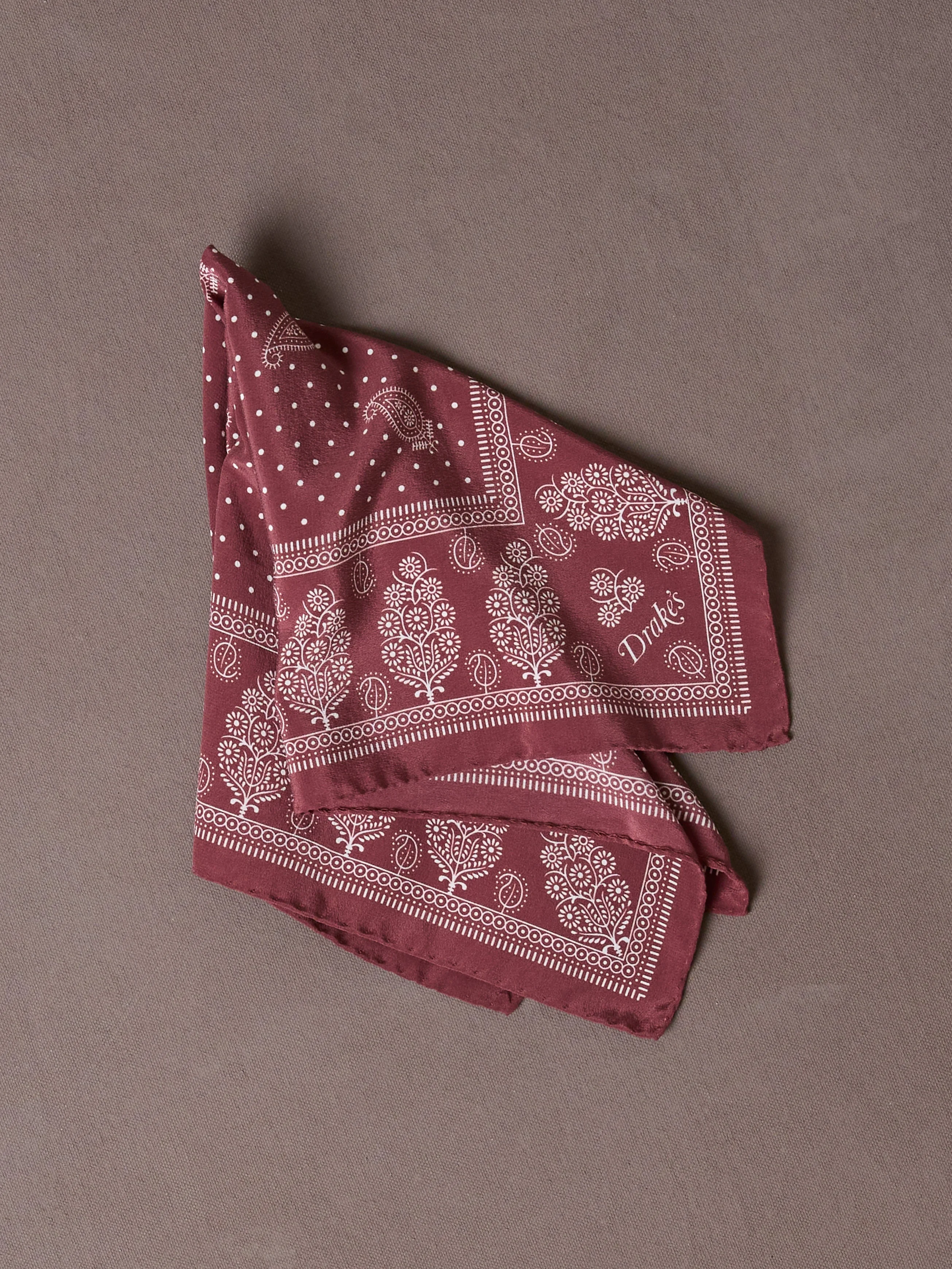 Red Paisley Spot Print Silk Pocket Square - 1