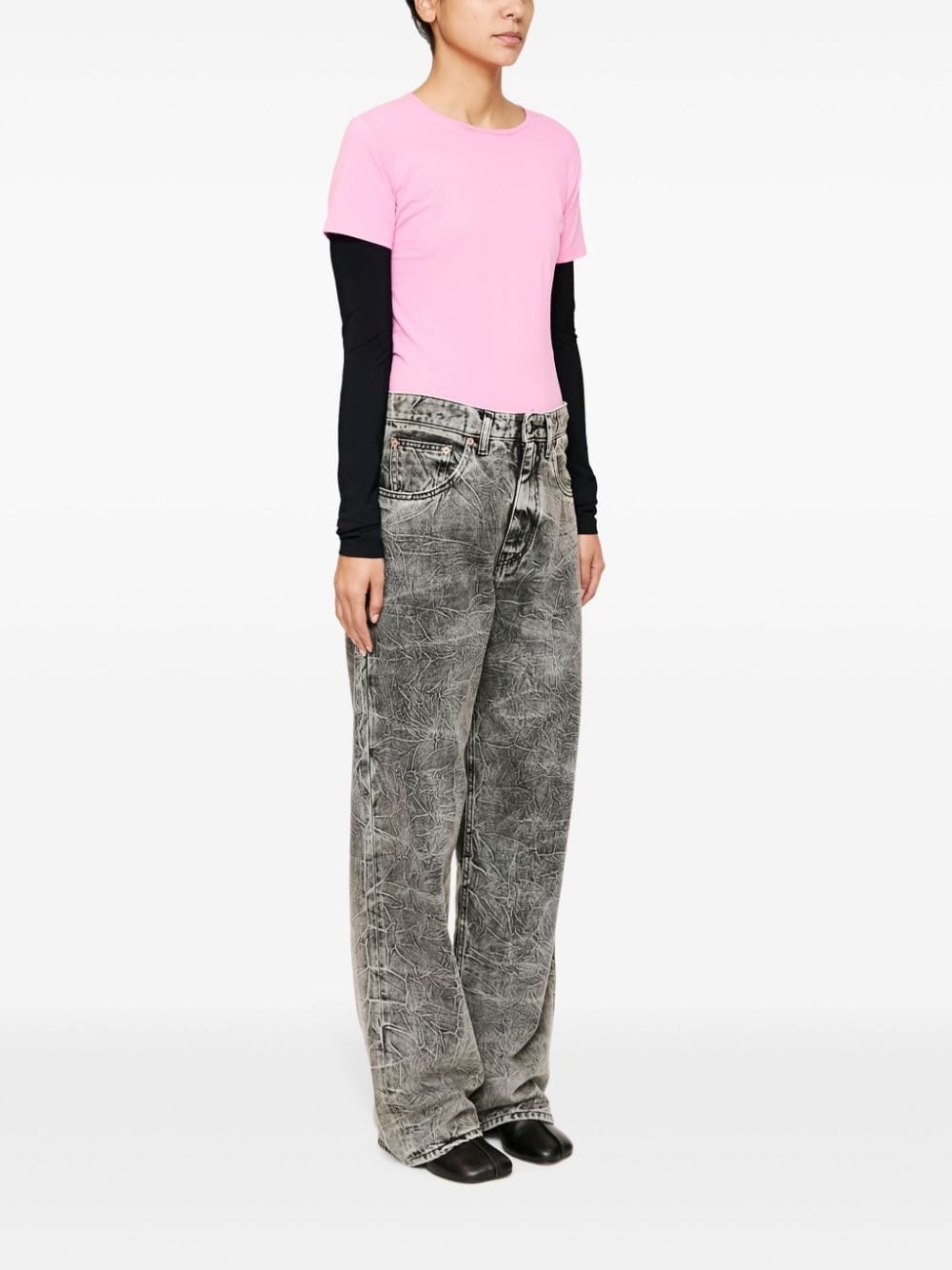 crinkled-finish wide-leg jeans - 3