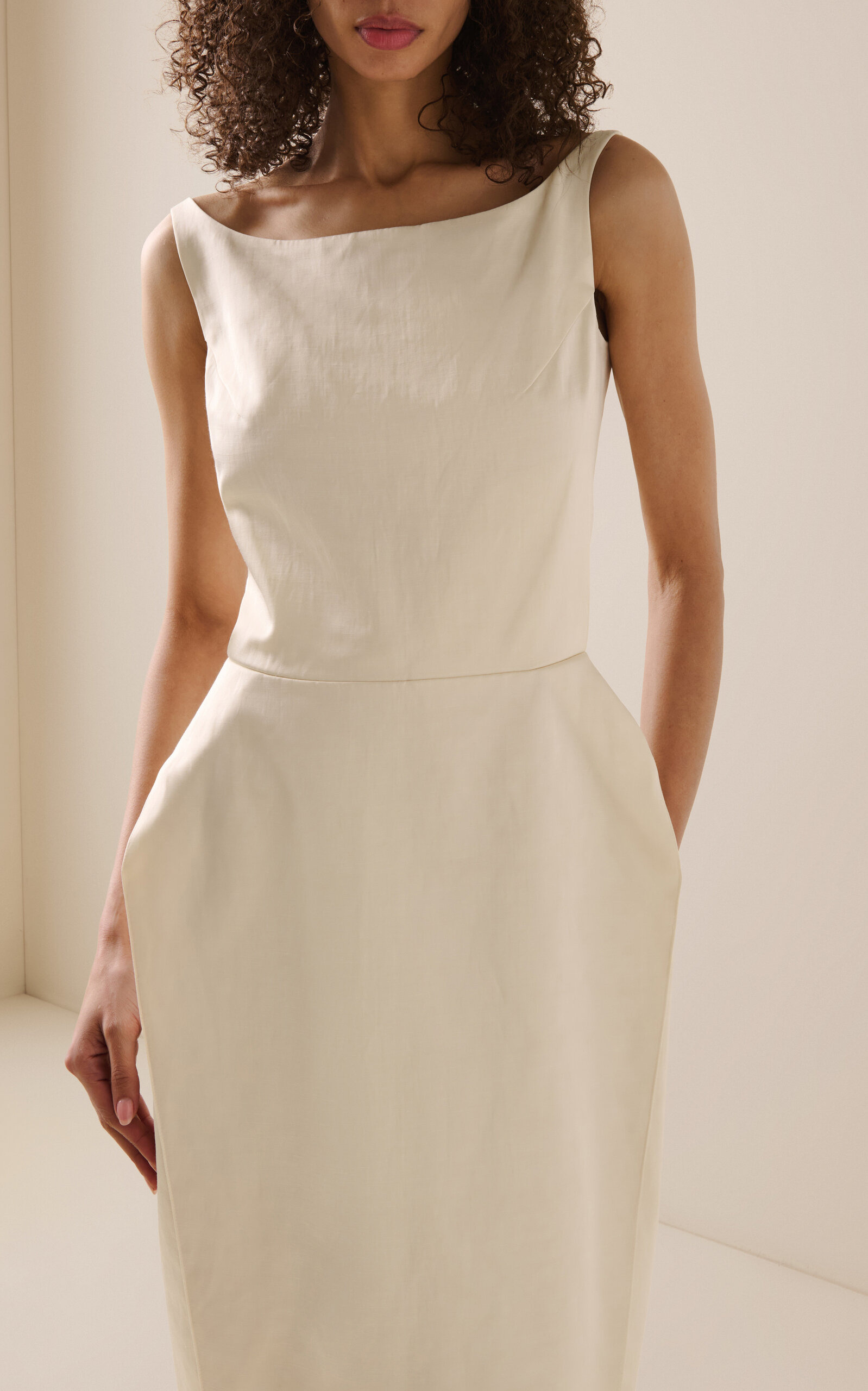 Jewel Neck Midi Dress ivory - 3