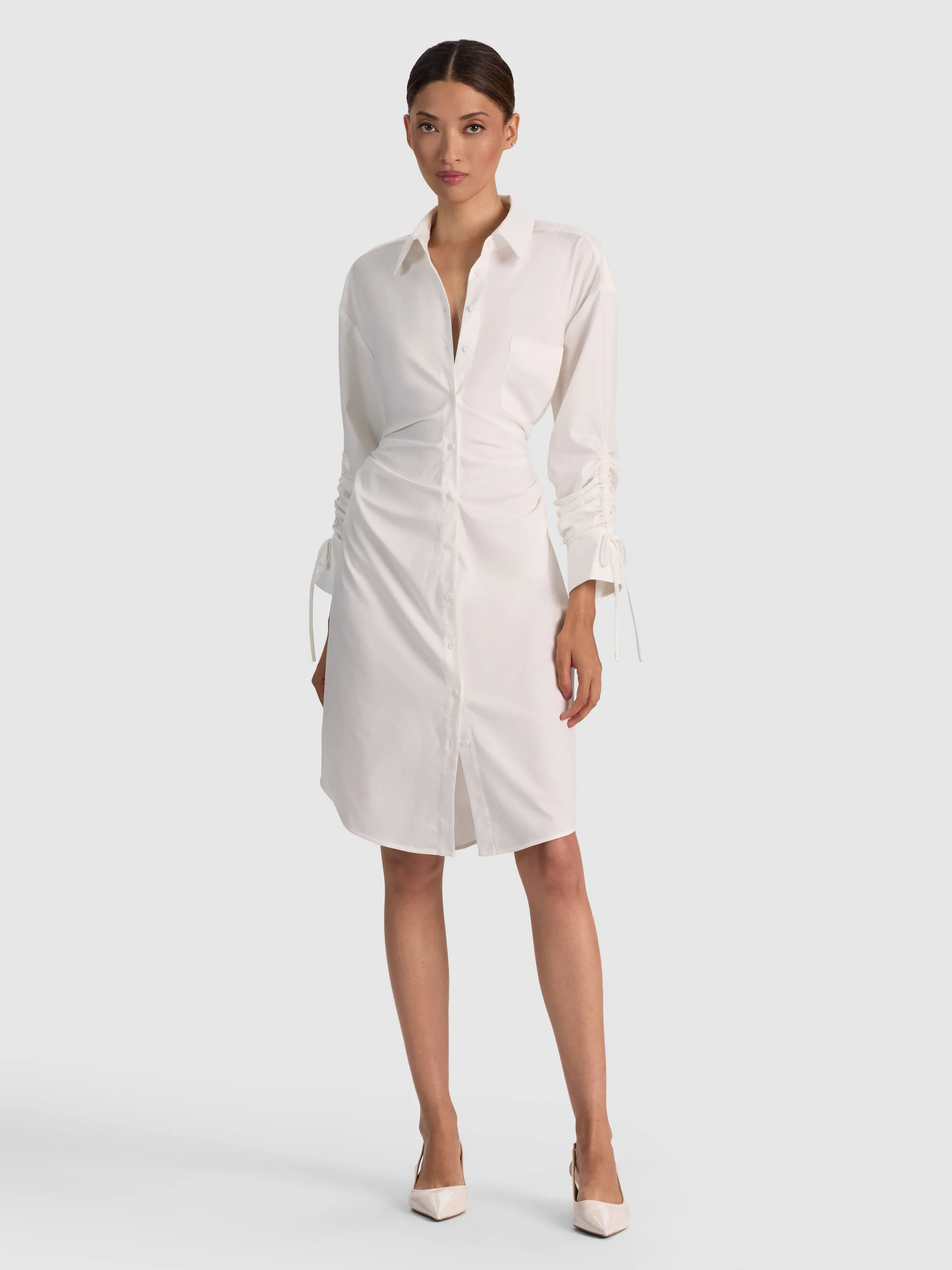 DENISE MIDI SHIRT DRESS - OFF WHITE - 1