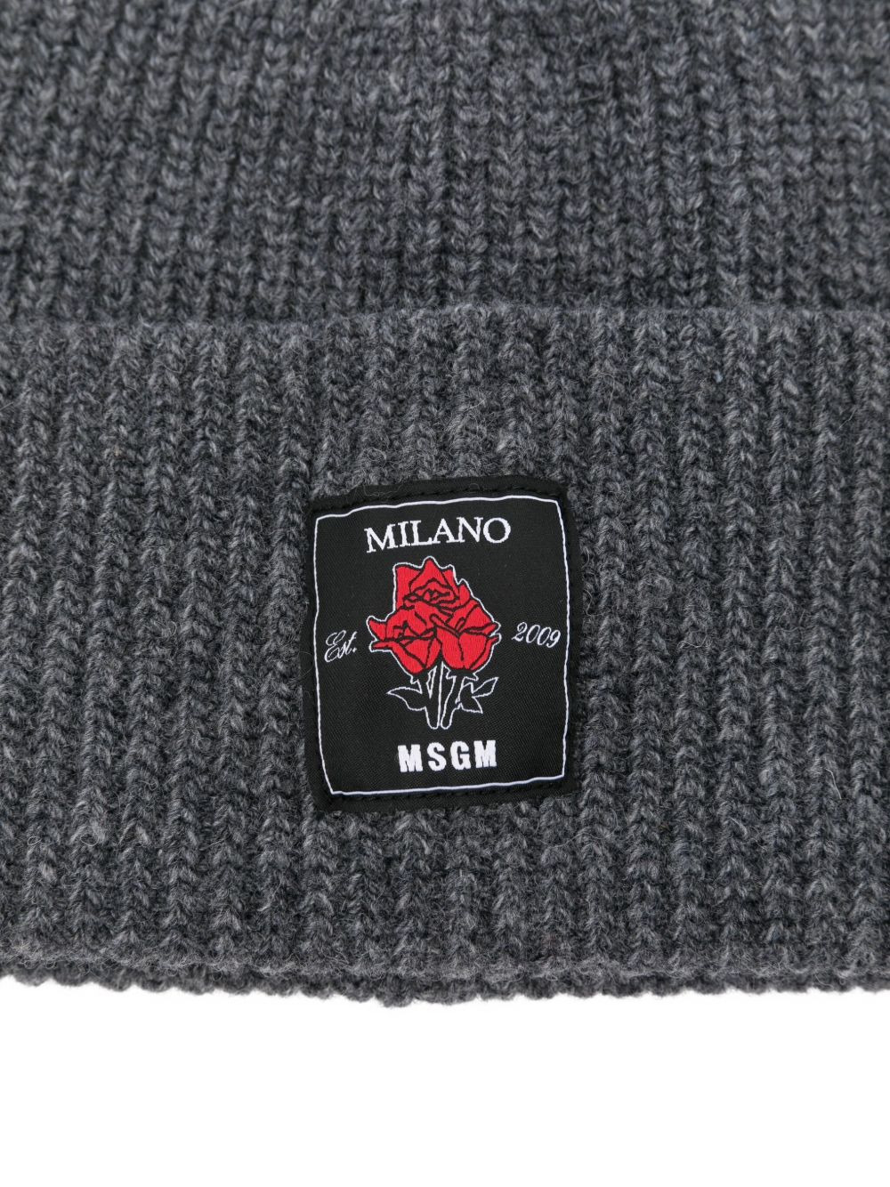 rose-patch ribbed beanie - 2