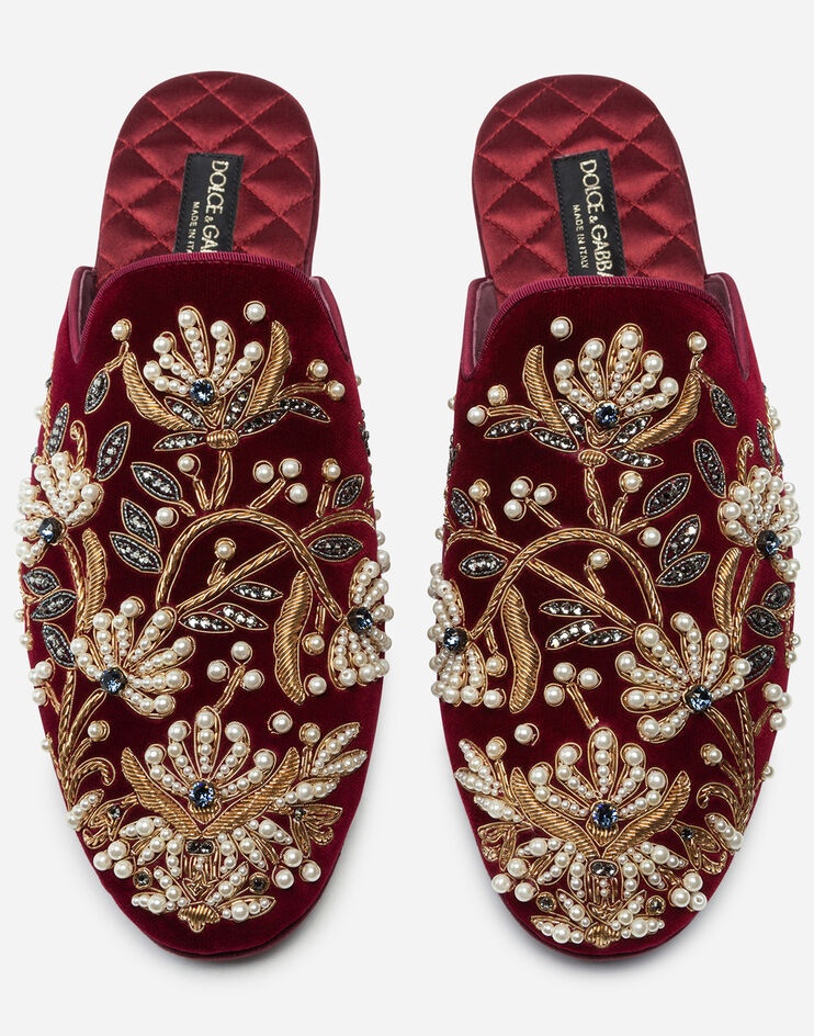 Velvet slippers with floral embroidery - 3