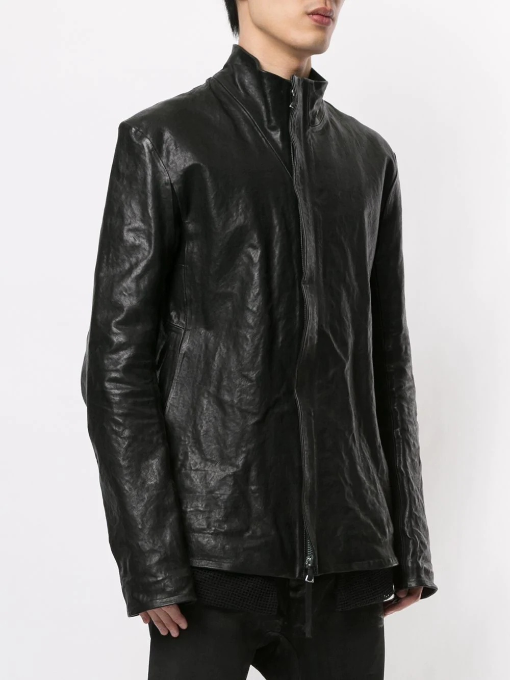 mesh-panel layered leather jacket - 3