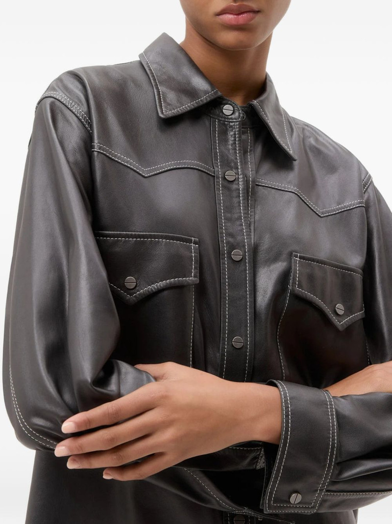 contrast-stitch leather shirt 6