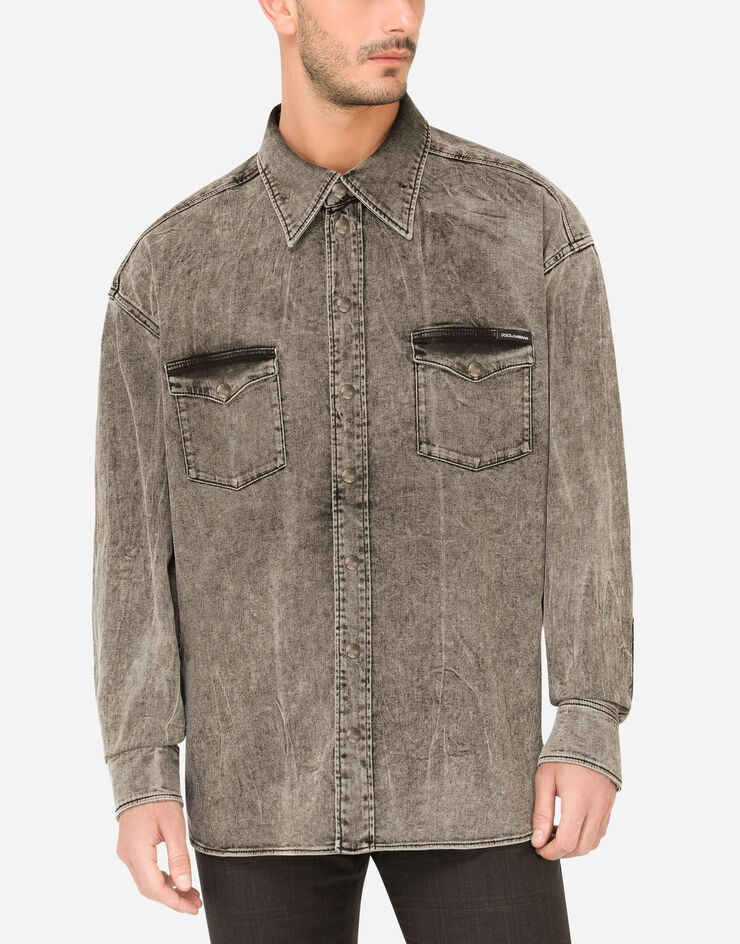 Gray wash denim shirt - 4