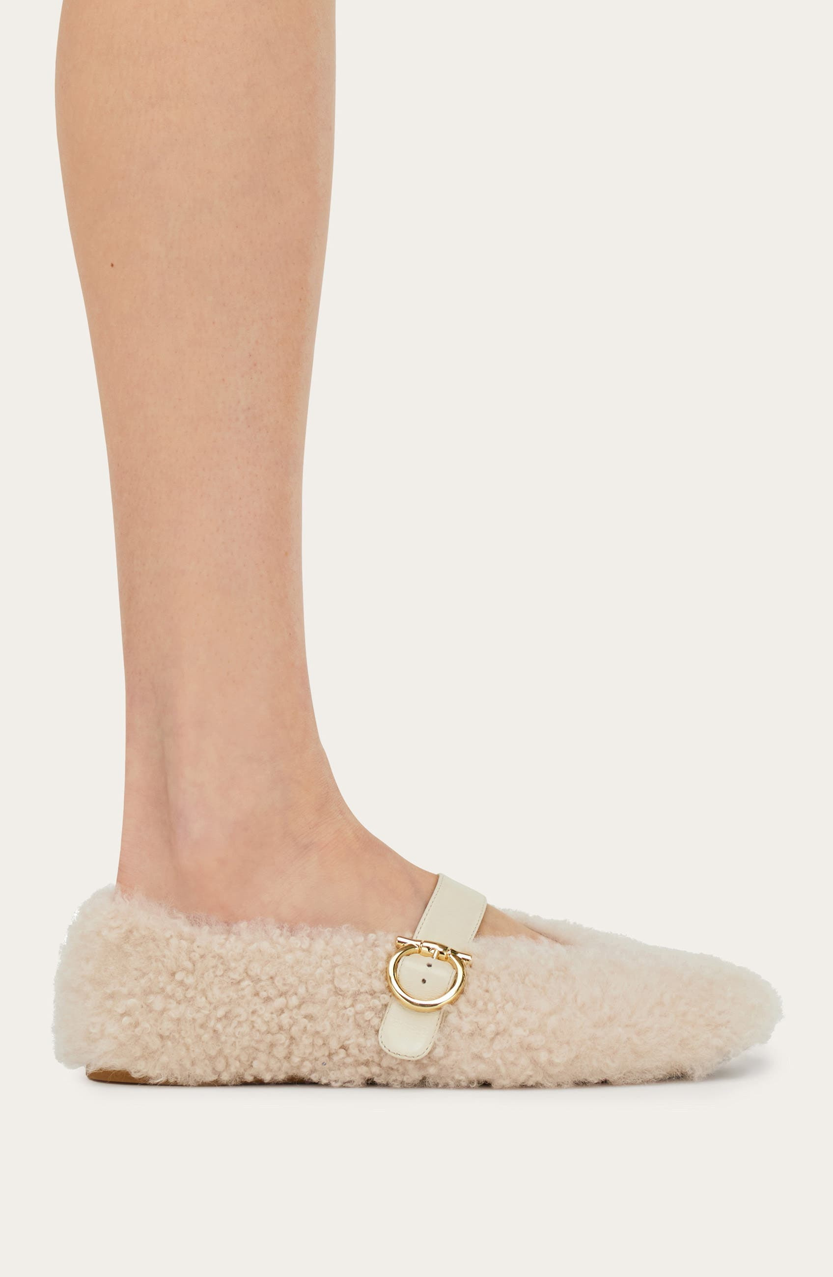 FERRAGAMO Gancio Genuine Shearling Ballet Flat in Merinillo Carino Mascarpone at Nordstrom - 2