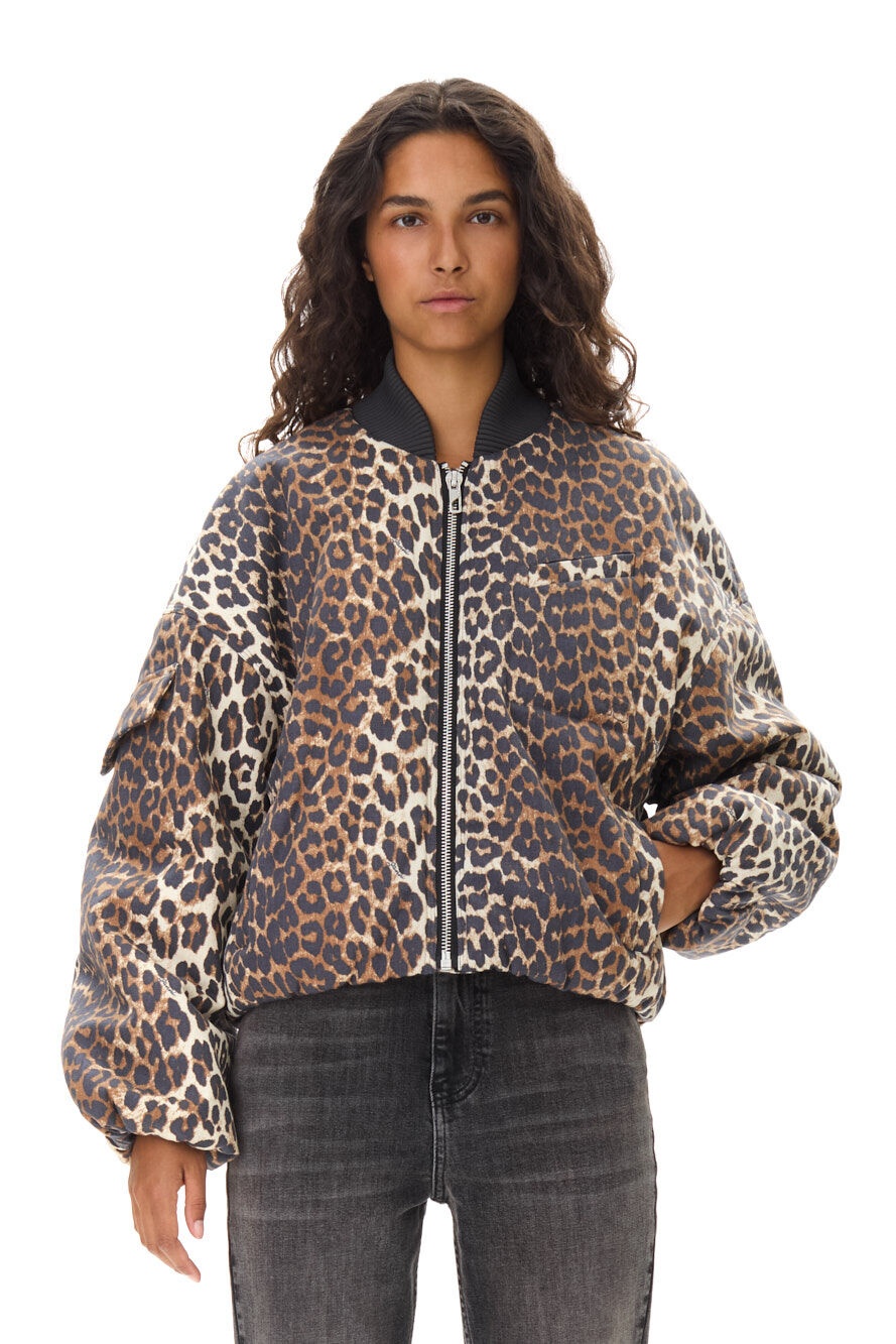 PRINTED CANVAS OVERSIZED SHORT BOMBER JACKET - 3