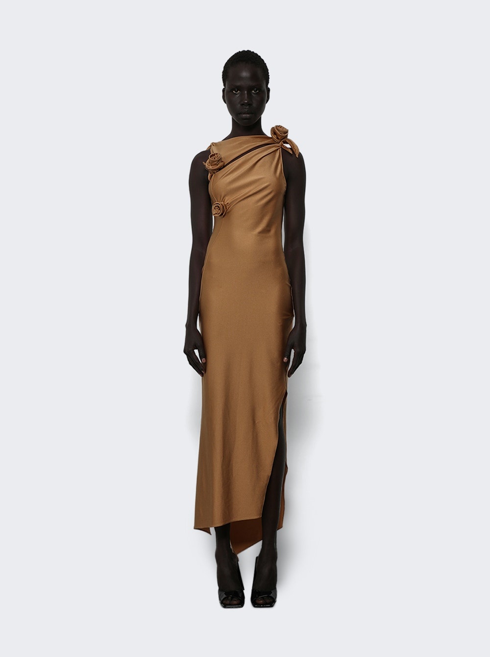 Asymmetric Flower Gown Brown - 2