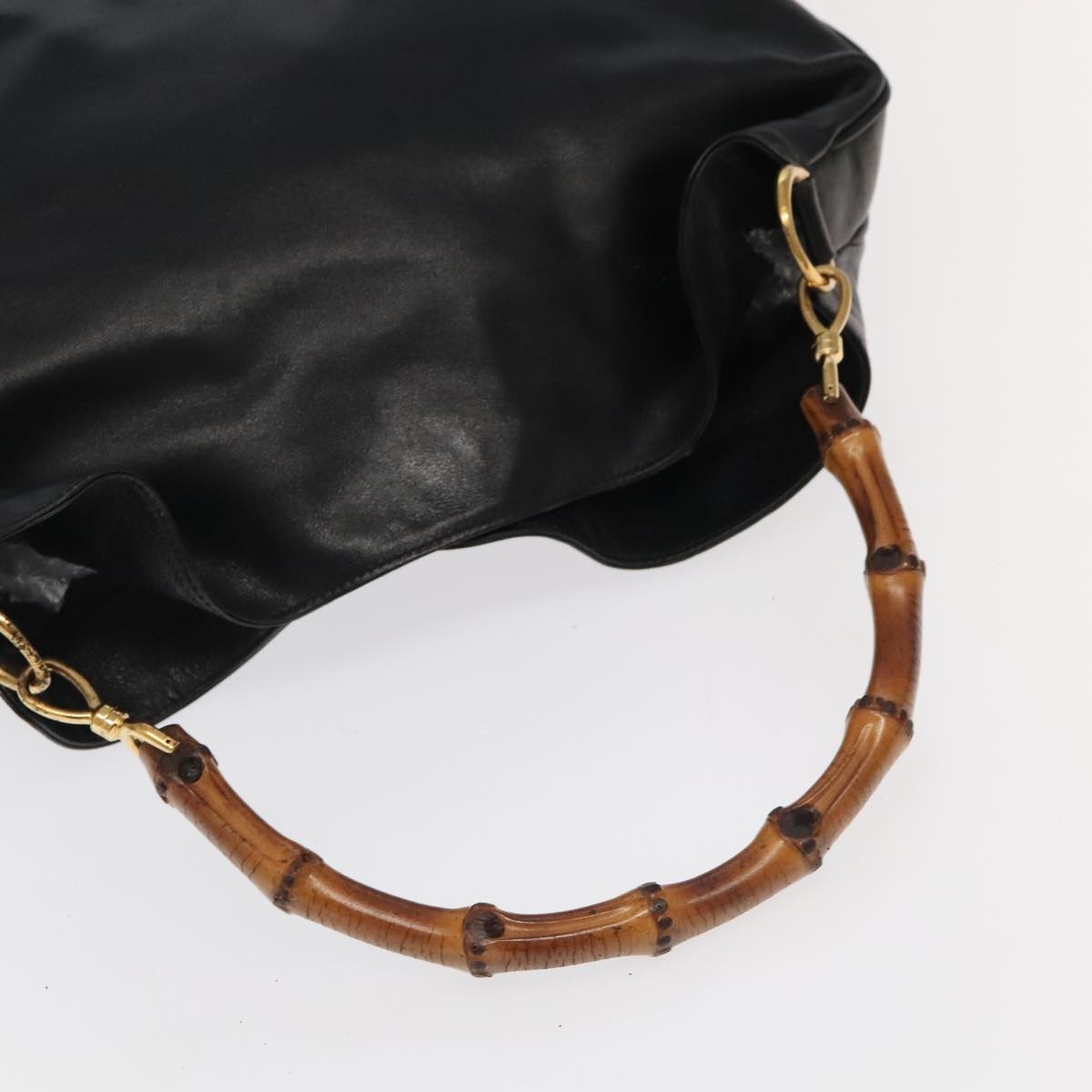GUCCI Bamboo Hand Bag Leather Black Gold 001 1781 001 1781 - 7