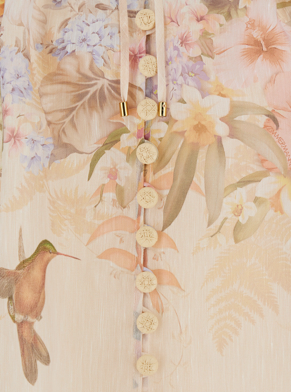 Zimmermann Women 'Illuminate'beige Blouse With Puffed Sleeves And All-Over Floral Print In Linen And - 3