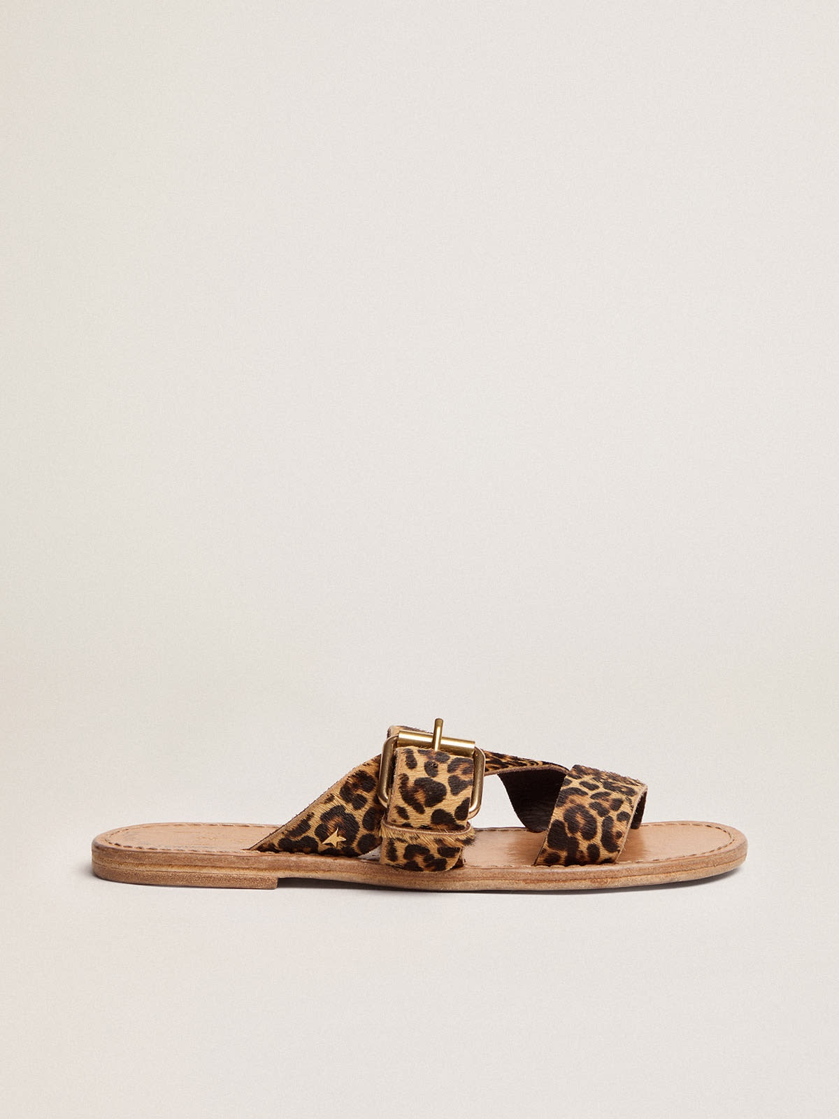 Women's flat sandals in leopard print pony skin - 1