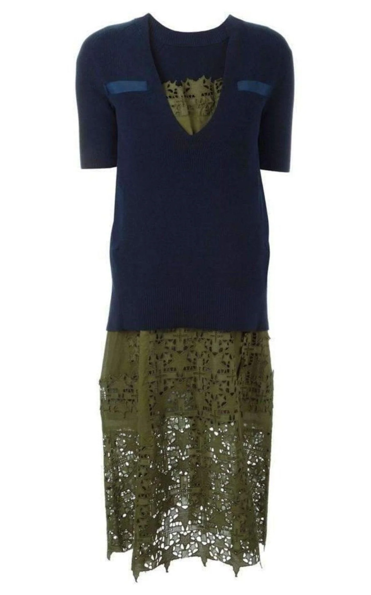 Sweater Top Green Embroidered Dress - 1