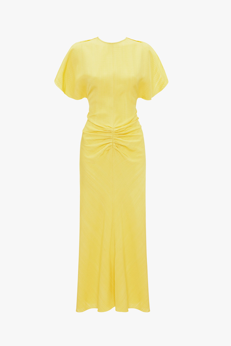 Gathered Waist Midi Dress In Sunflower 1