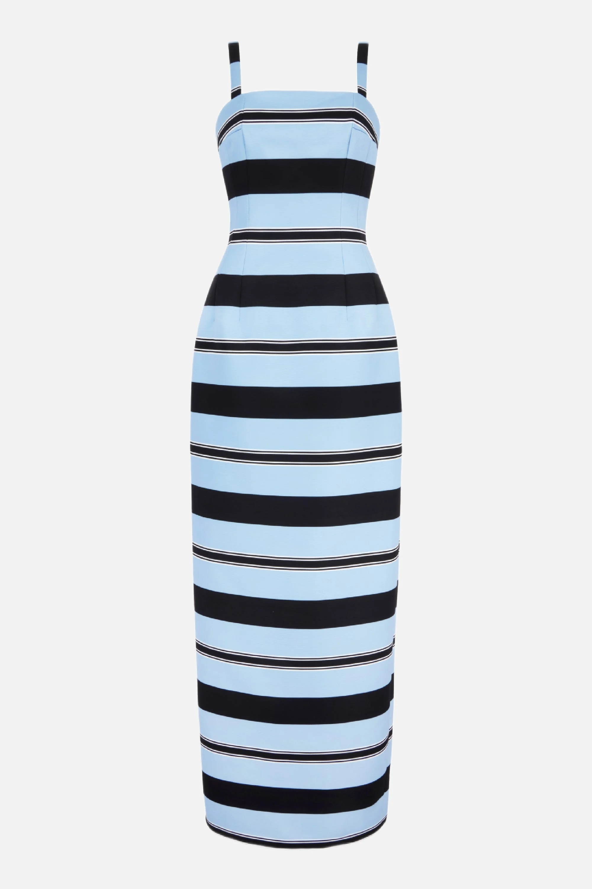 Regina Dress in Blue & Black Striped Taffeta Faille - 1