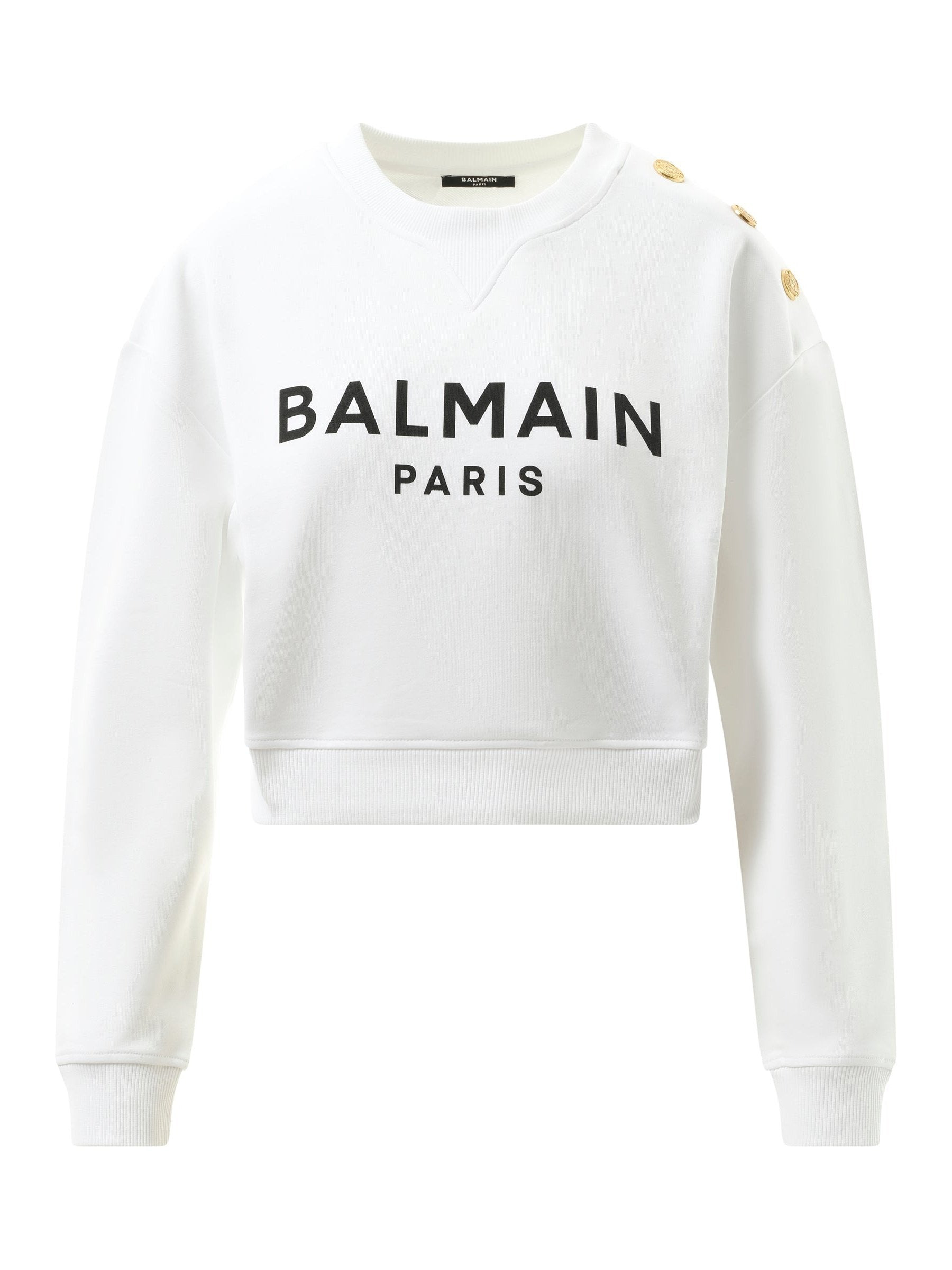 3 Button Balmain Printed Sweatshirt in White/Black - 2