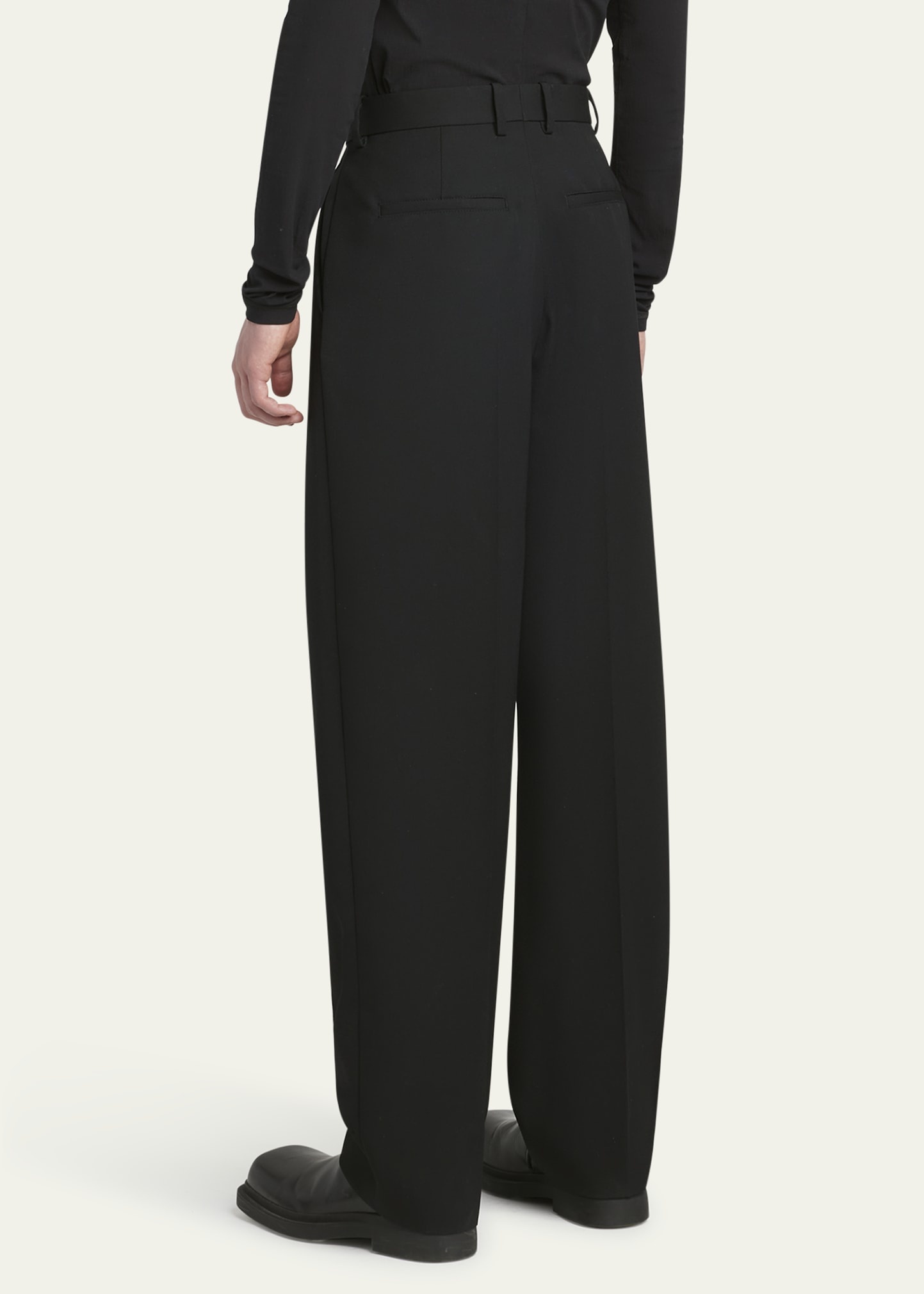 Men's Wool Twill Double-Pleated Straight-Leg Trousers - 3