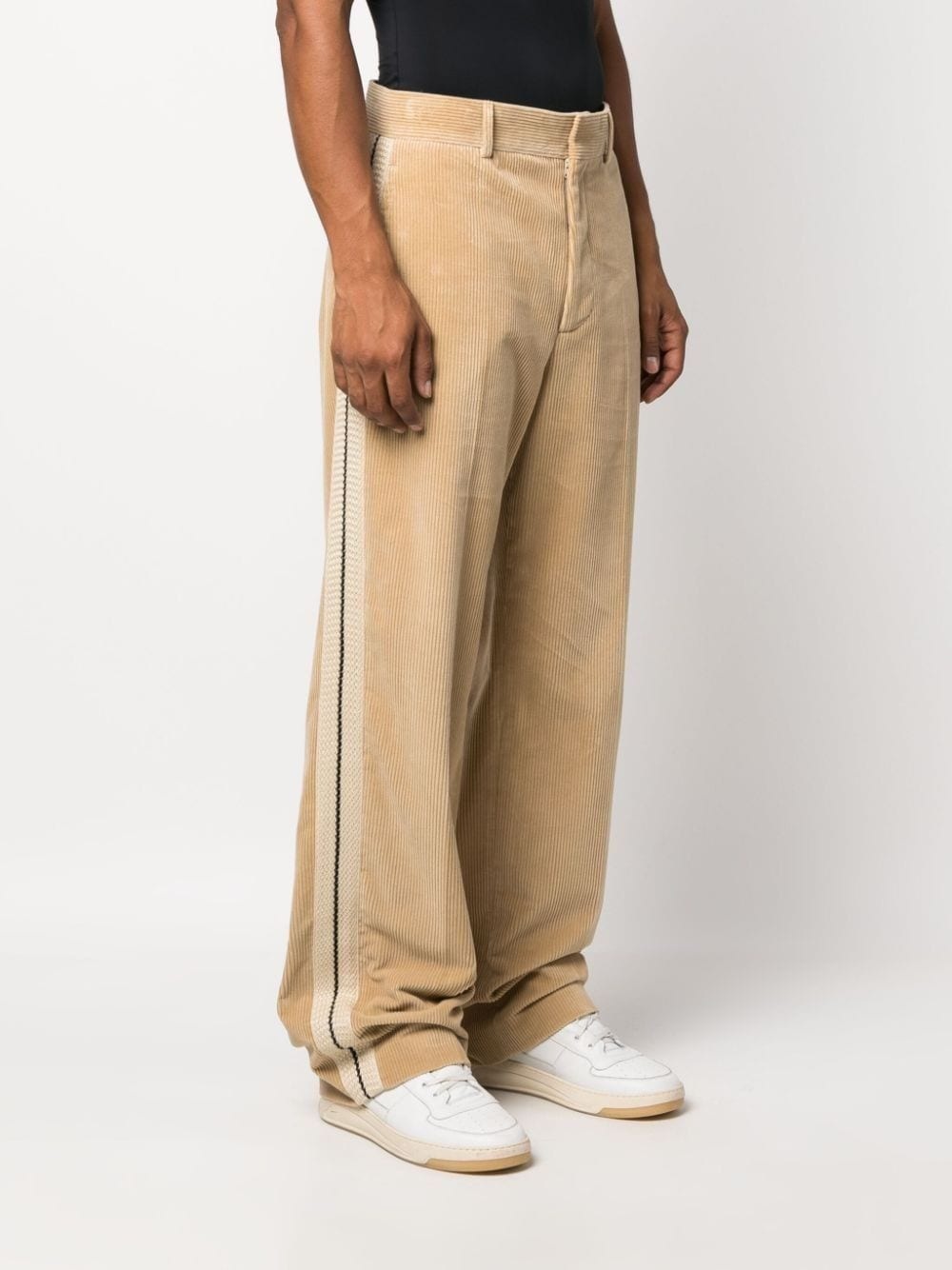 crochet-stripe cotton corduroy trousers - 3