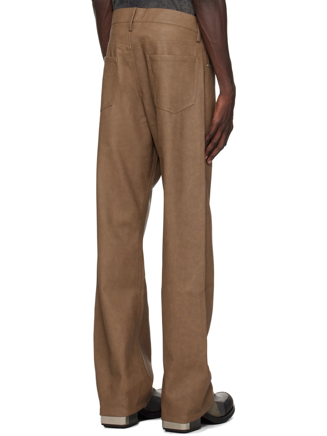 Brown Matte Faux-Leather Trousers - 3