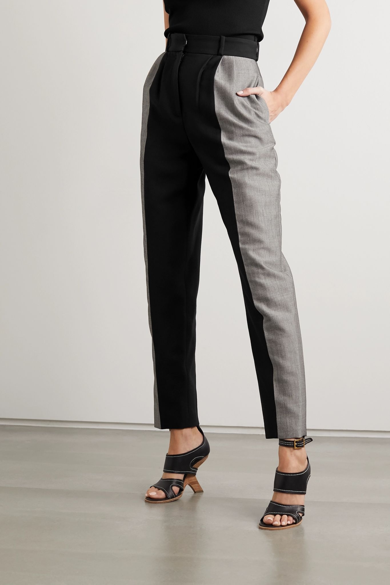 Two-tone wool and mohair-blend tapered pants - 3