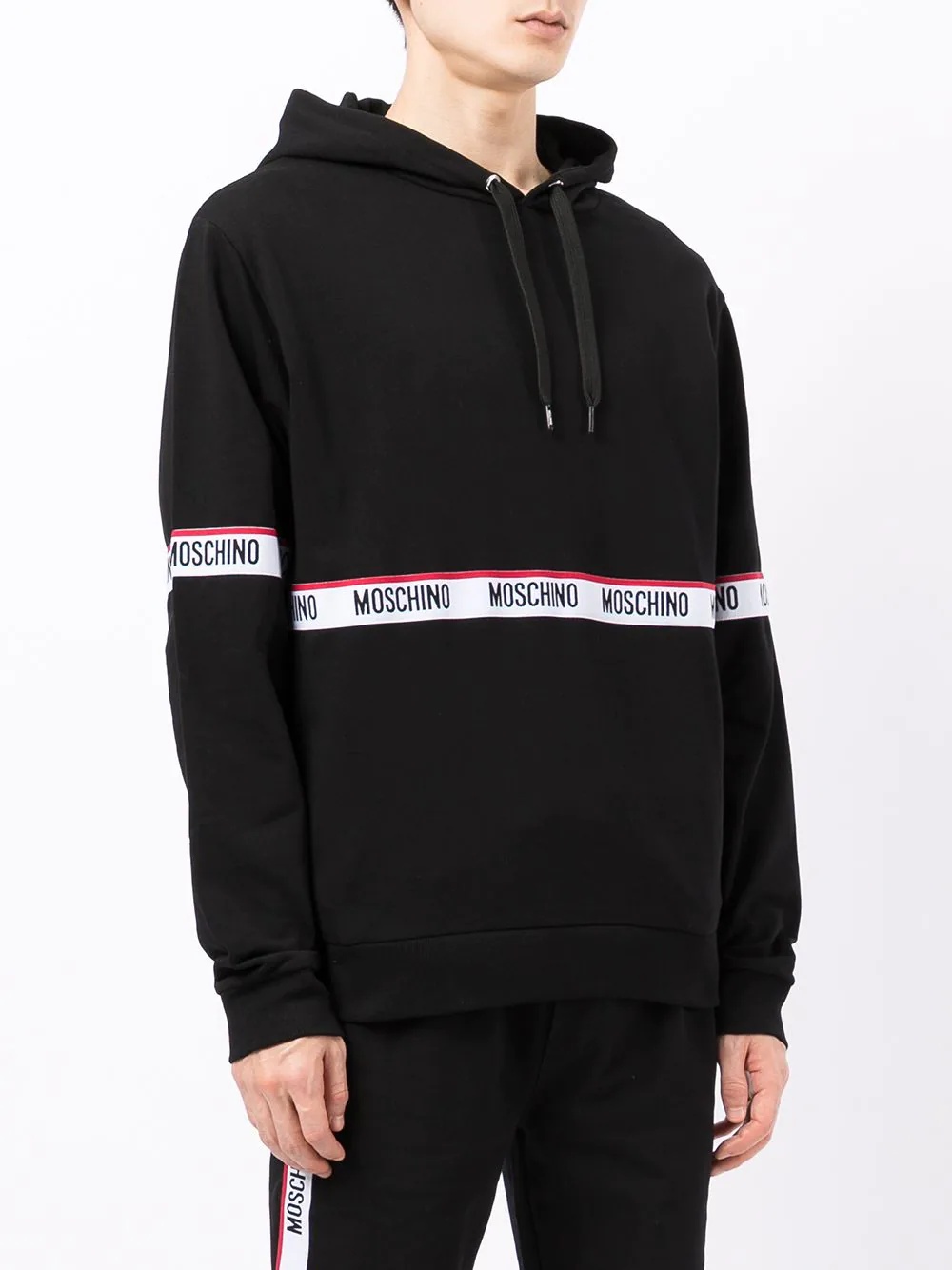 logo-tape cotton hoodie - 3