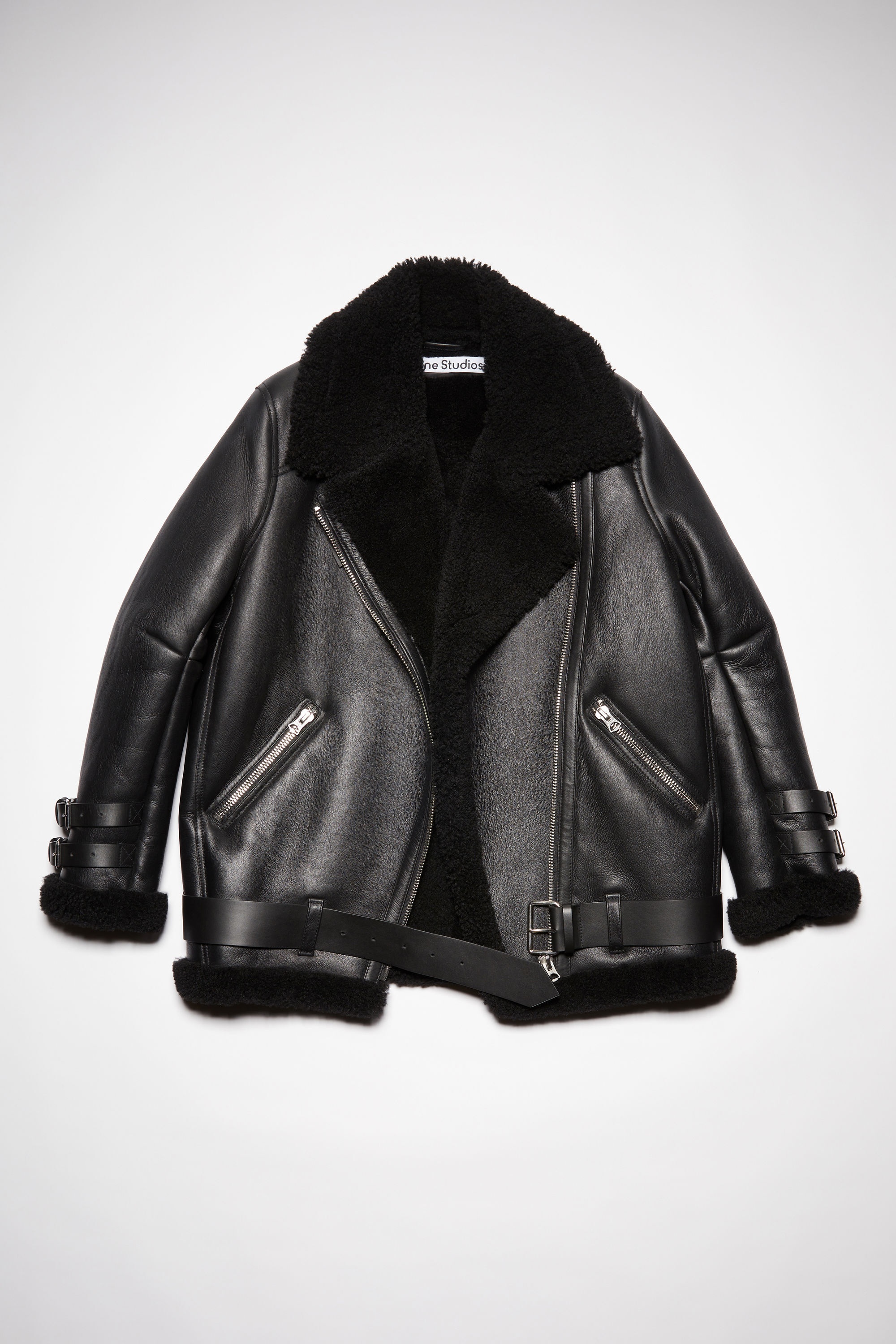 Leather shearling jacket - Black / Black - 1