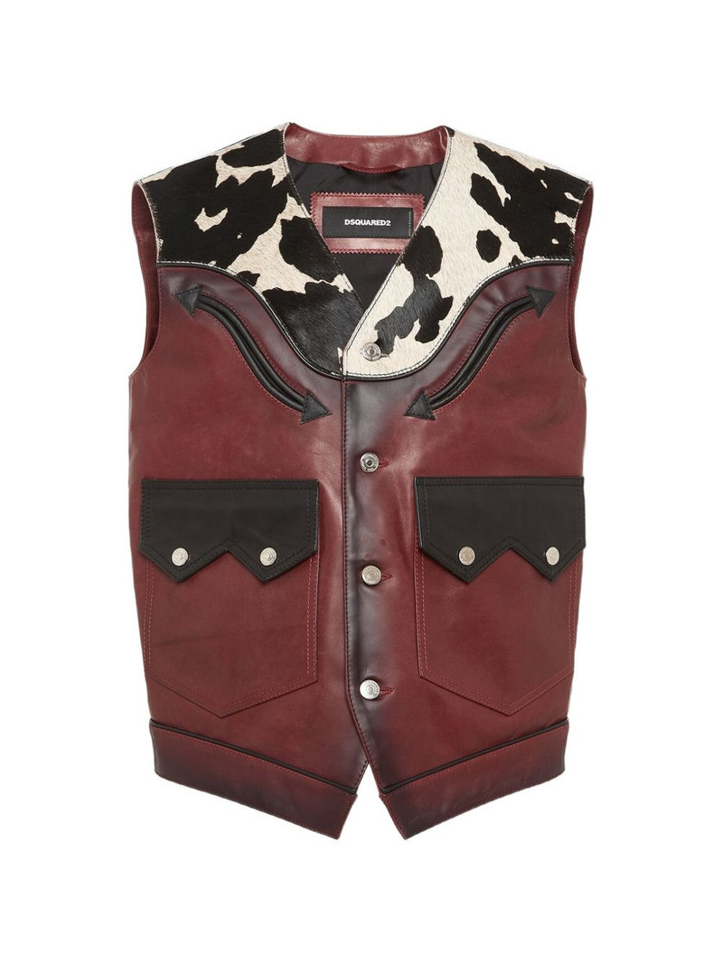 cow-print front-pocket leather gilet 1